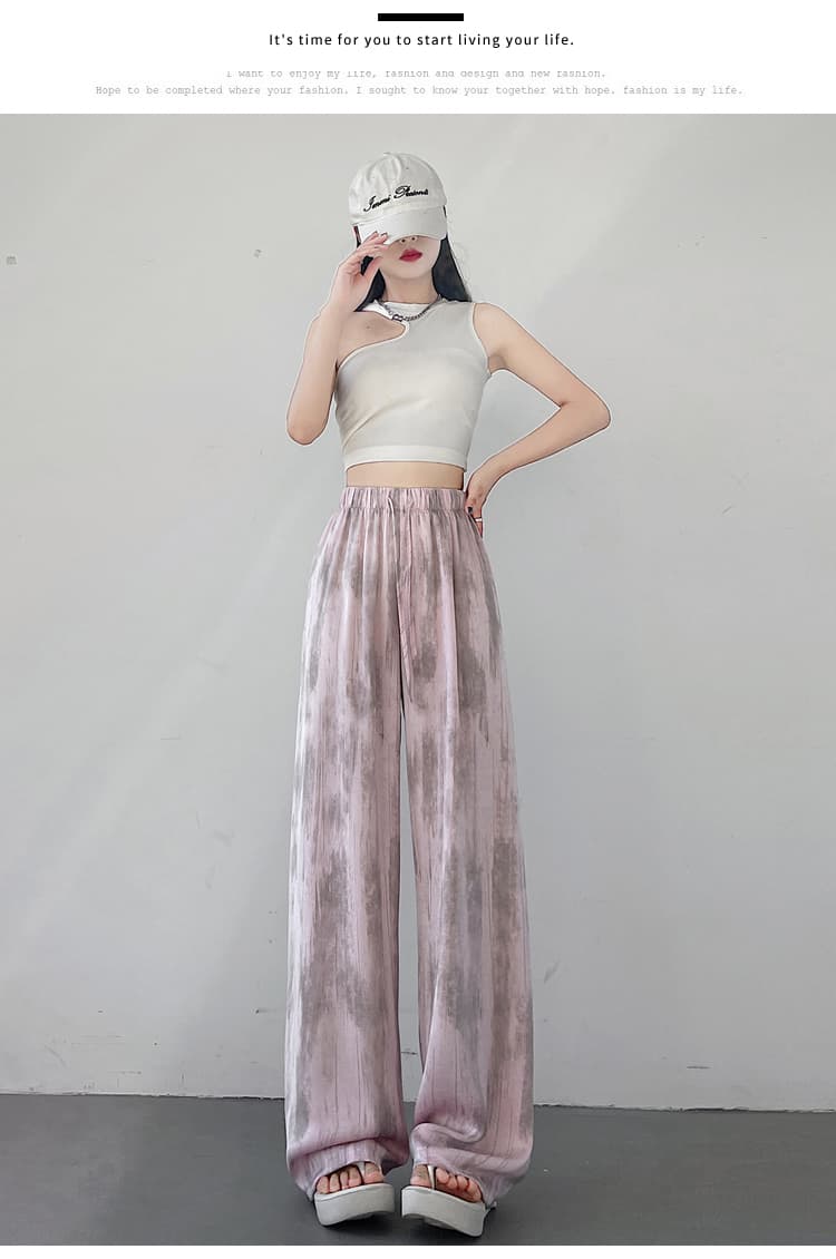 실사 얼음 실크 아세트산 새틴 홀치기 염색 와이드 레깅스 바지 여름 루즈핏 스트레이트 도루 센스 바닥 청소 캐주얼 스트레이트 팬츠 상세 이미지 37