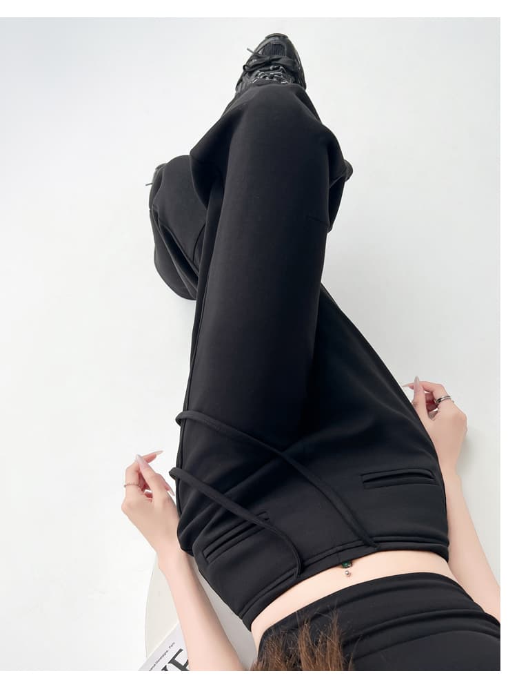 실사 아메리칸 핫걸 루즈핏 캐주얼 스트레이트 운동 바지 여성 여름 이전 주머니 디자인 도루 센스 와이드 레그 팬츠 웨이 바지 상세 이미지 37