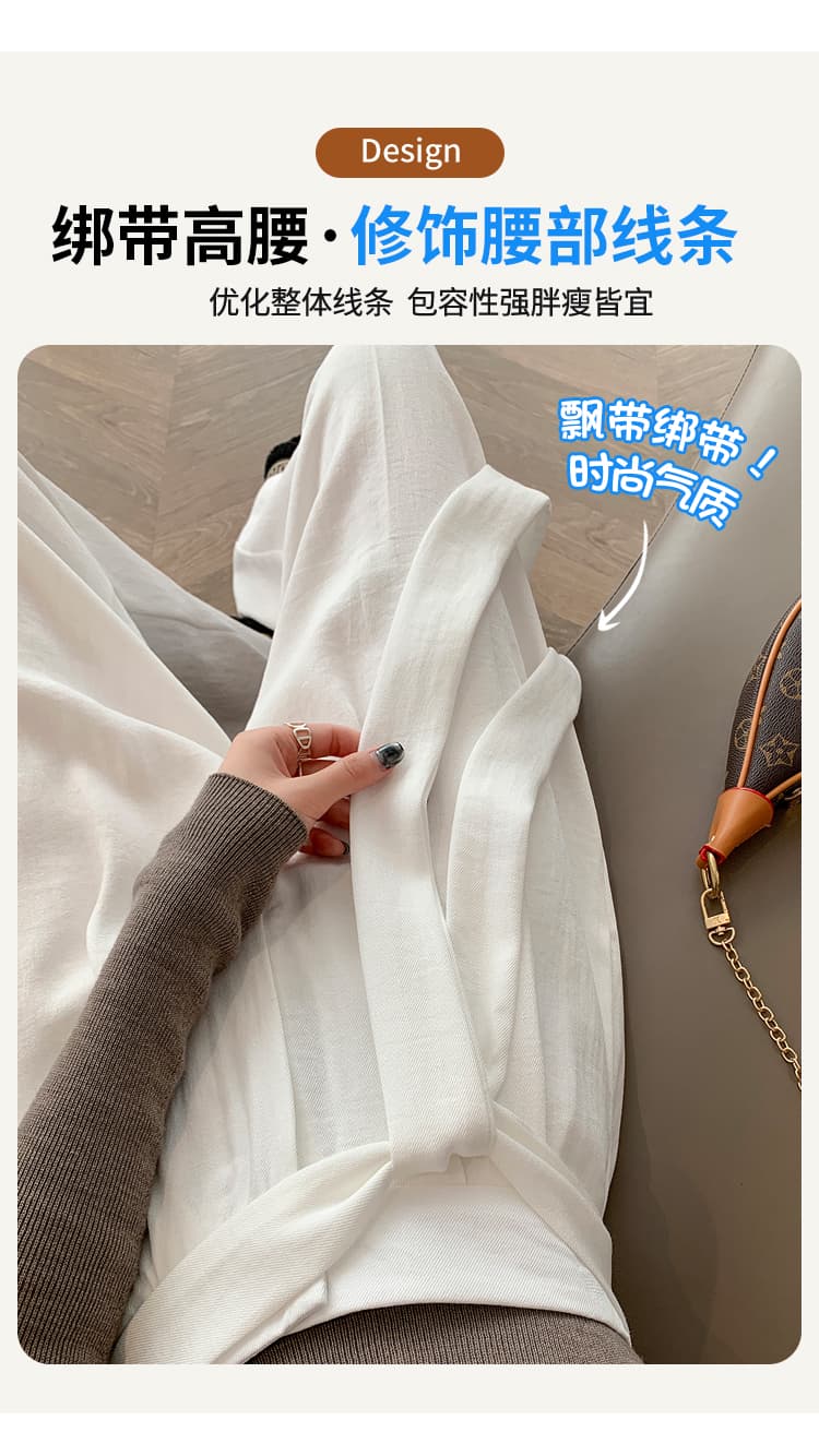실사 얼음 실크 면 린넨 스트랩 정장 와이드 레깅스 바지 여름 하이웨이스트 슬림해 보이는 캐주얼 바닥 청소 스트레이트 야마모토 바지 상세 이미지 7