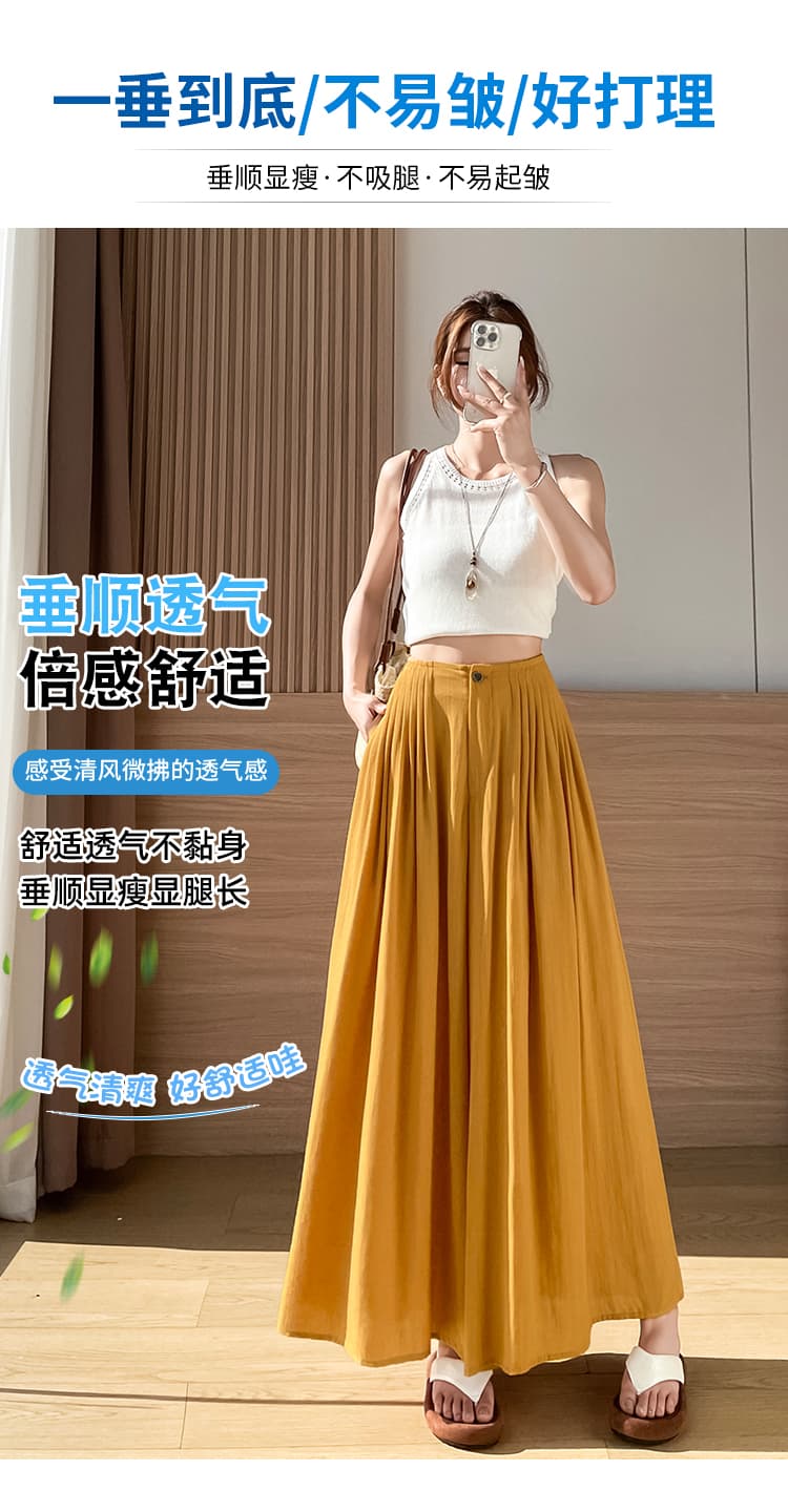 실사 얼음 실크 아마 와이드 레깅스 바지 여름 하프 허리밴드 플리츠 도루 센스 면 린넨 캐주얼 야마모토 바지 치마바지 상세 이미지 13