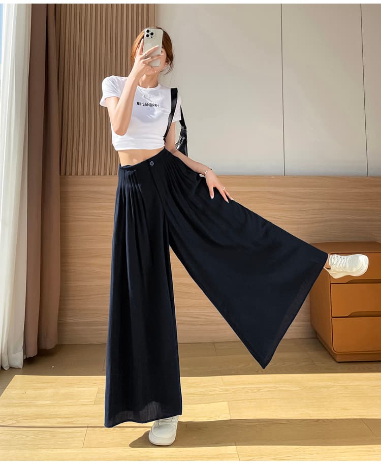 실사 얼음 실크 아마 와이드 레깅스 바지 여름 하프 허리밴드 플리츠 도루 센스 면 린넨 캐주얼 야마모토 바지 치마바지 상세 이미지 41