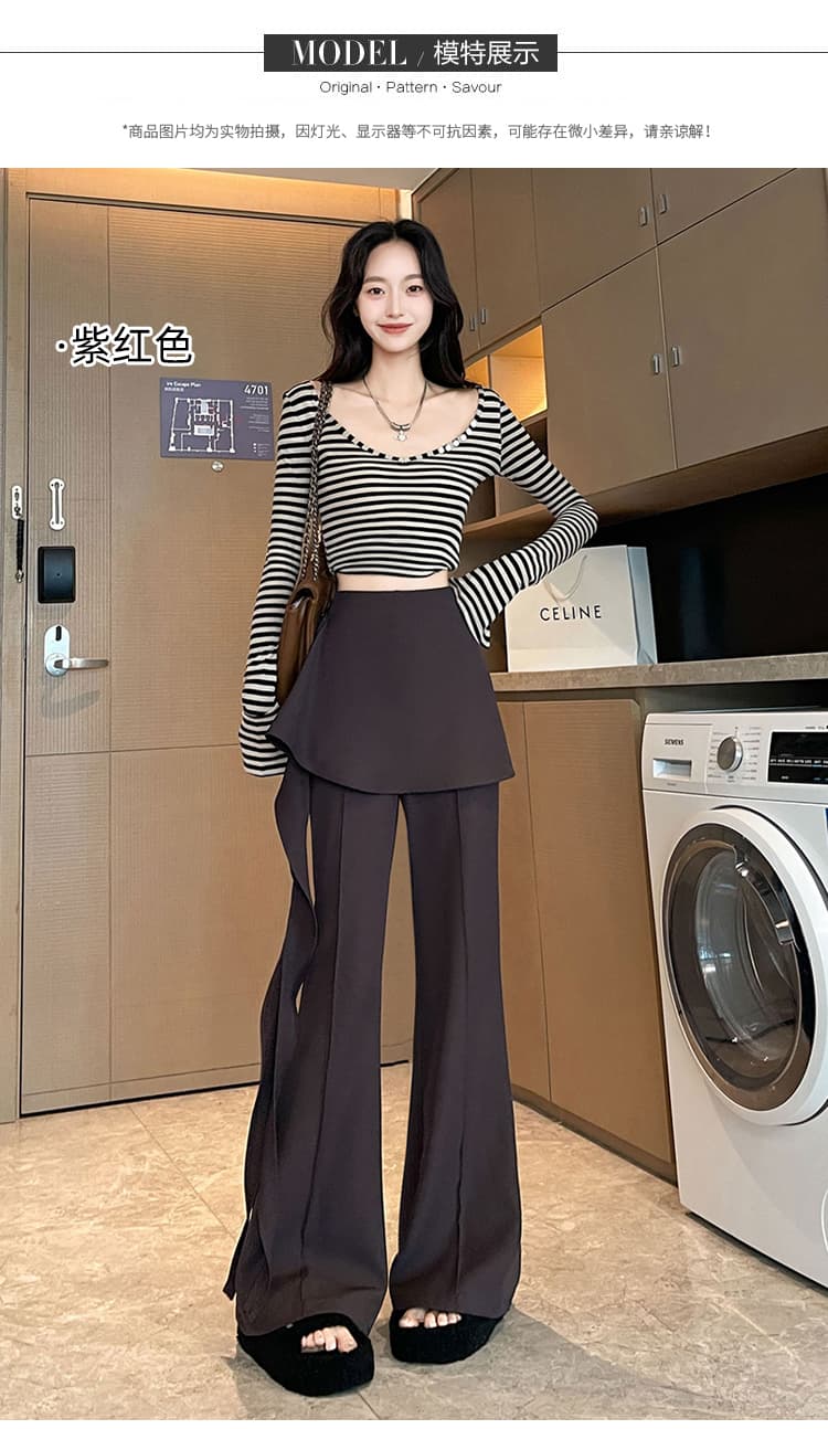 실사 프릴 앞치마 스타일 정장 부츠컷 바지 여성 가을 하이웨이스트 슬림해 보이는 캐주얼 나팔 바지 치마바지 다시마 바지 상세 이미지 24