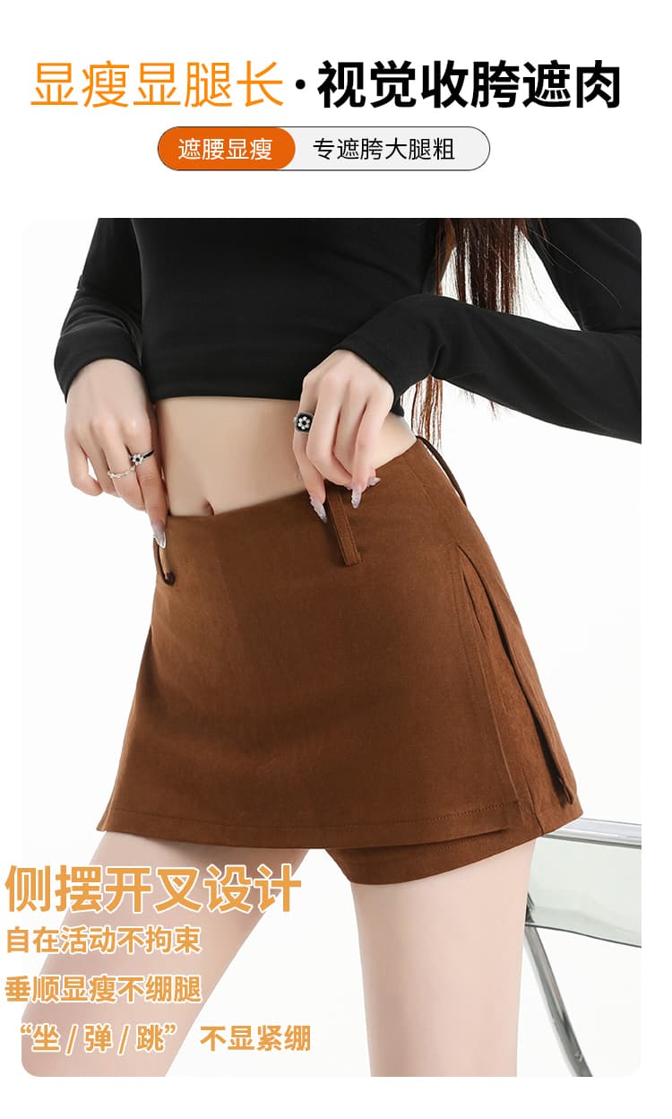 실사 사슴 캐시미어 반신 스커트 여성 2026 가을 아메리칸 레트로 하이웨이스트 측면 트임 한 마디 타이트 스커트 짧은 치마바지 상세 이미지 3