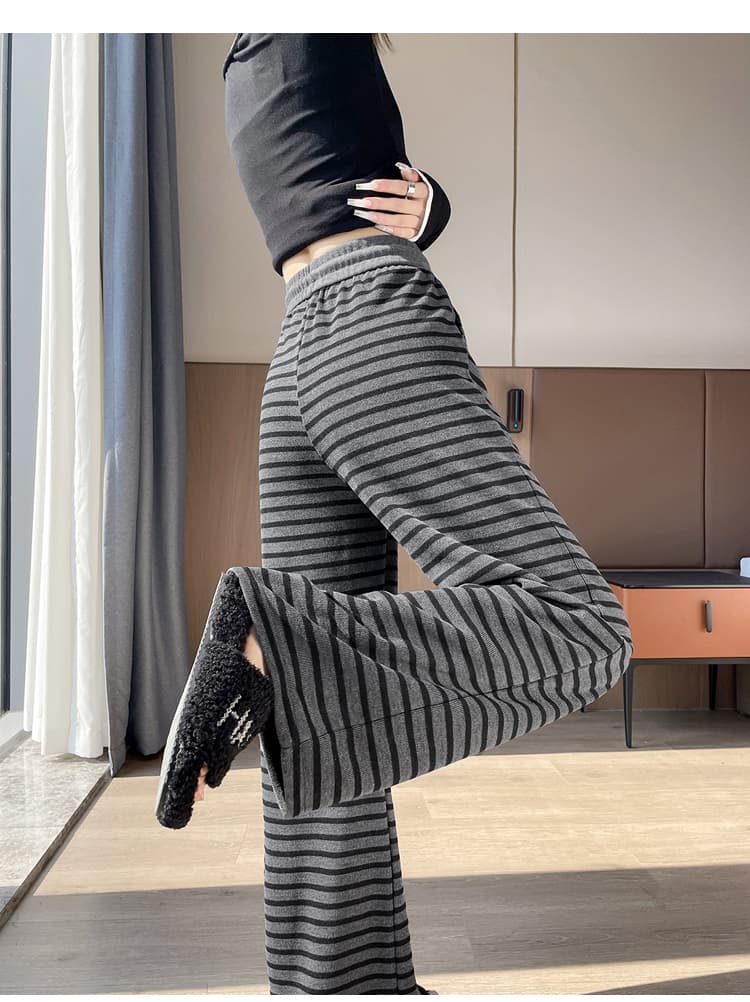 실사 스트라이프 와이드 레깅스 바지 가을 느긋한 바람 허리밴드 루즈핏 도루 센스 캐주얼 스트레이트 니트 굴곡 바지 상세 이미지 28