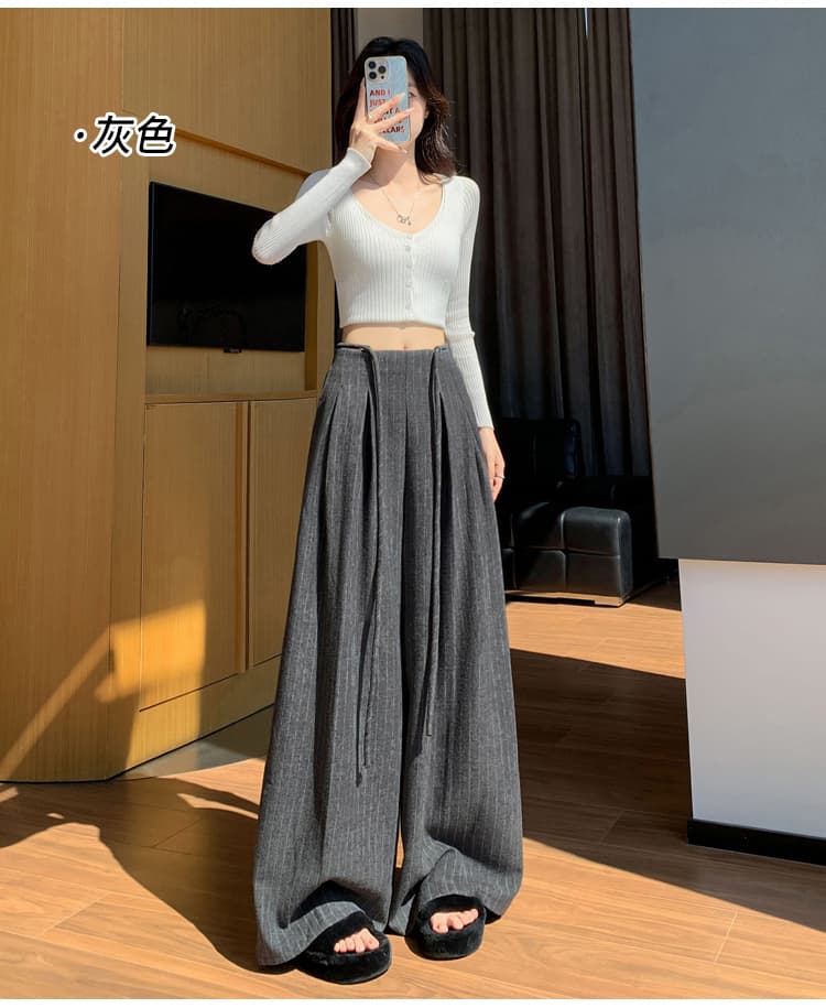 실사 스트라이프 정장 와이드 레깅스 바지 2026 가을 레이스업 디자인 도루 센스 슬림해 보이는 대 다리 바지 바닥 청소 바지 상세 이미지 24