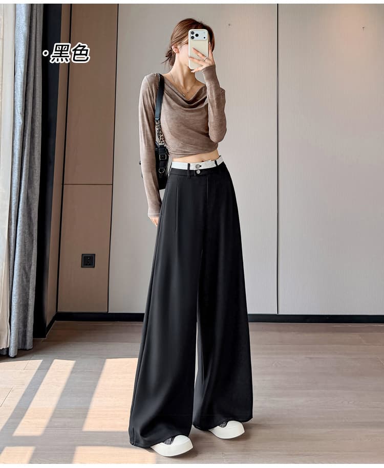 실사 오래된 돈 바람 패치워크 정장 와이드 레깅스 바지 가을 하이웨이스트 루즈핏 스트레이트 슬림해 보이는 도루 센스 캐주얼 바닥 청소 바지 상세 이미지 31