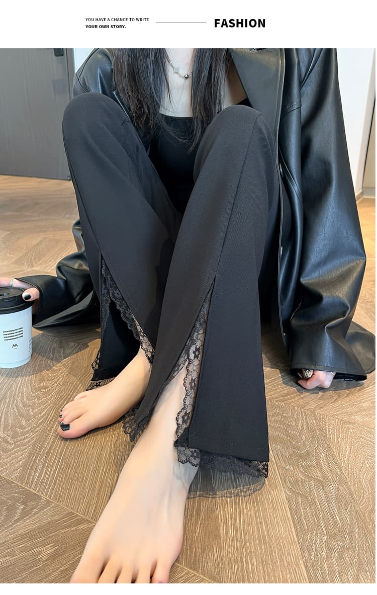 실사 검정색 레이스 트임 부츠컷 정장 바지 여성 가을 하이웨이스트 도루 센스 와이드 레그 팬츠 스트레이트 캐주얼 나팔 바지 상세 이미지 31