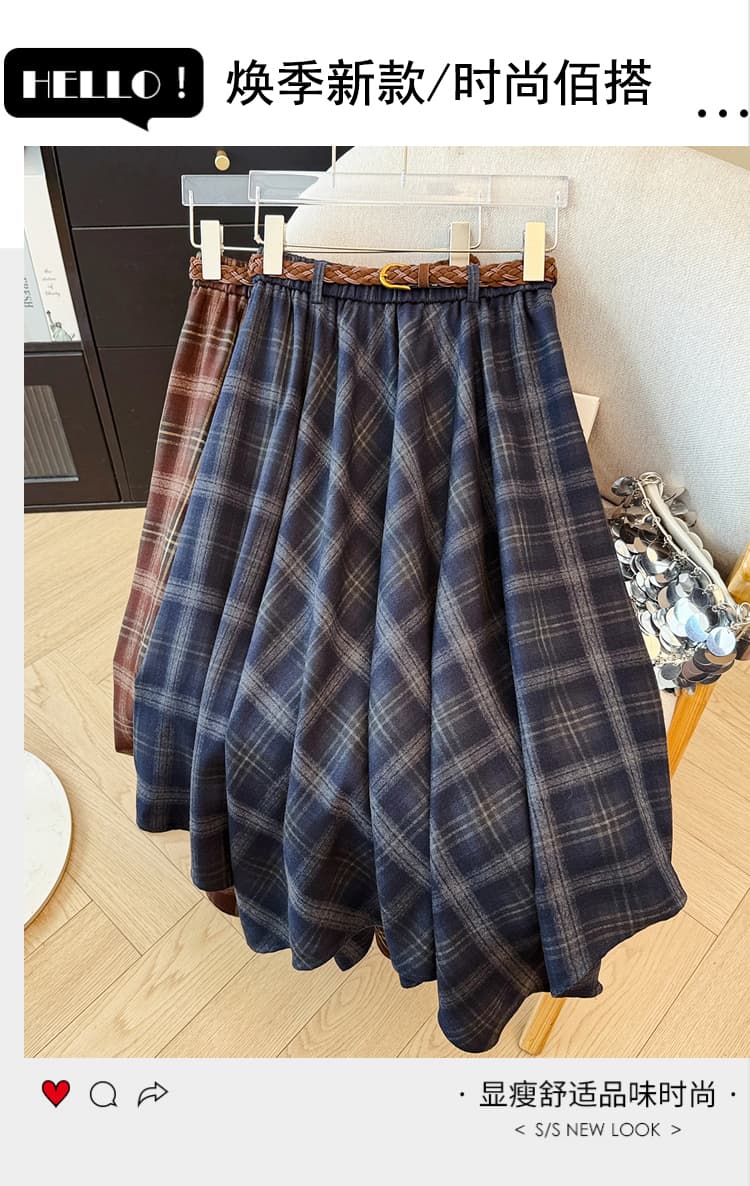 실사 불규칙 체크무늬 반신 스커트 여성 가을 새로운 레트로 체크무늬 허리밴드 슬림해 보이는 중간 길이 A라인 스커트 상세 이미지 2