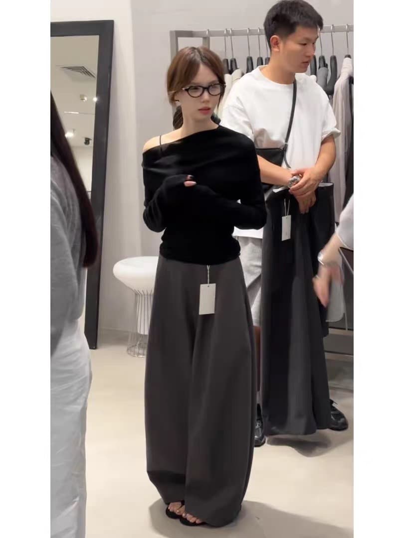 품격 전체 집합 ootd 착용 가져 가라. 2025 새로운 이른 가을 한 부서 보트넥 긴팔 맨위 낫 바지 투피스 세트 이미지 3