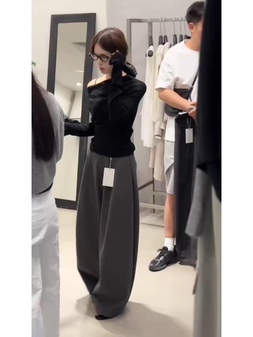 품격 전체 집합 ootd 착용 가져 가라. 2025 새로운 이른 가을 한 부서 보트넥 긴팔 맨위 낫 바지 투피스 세트 이미지 5