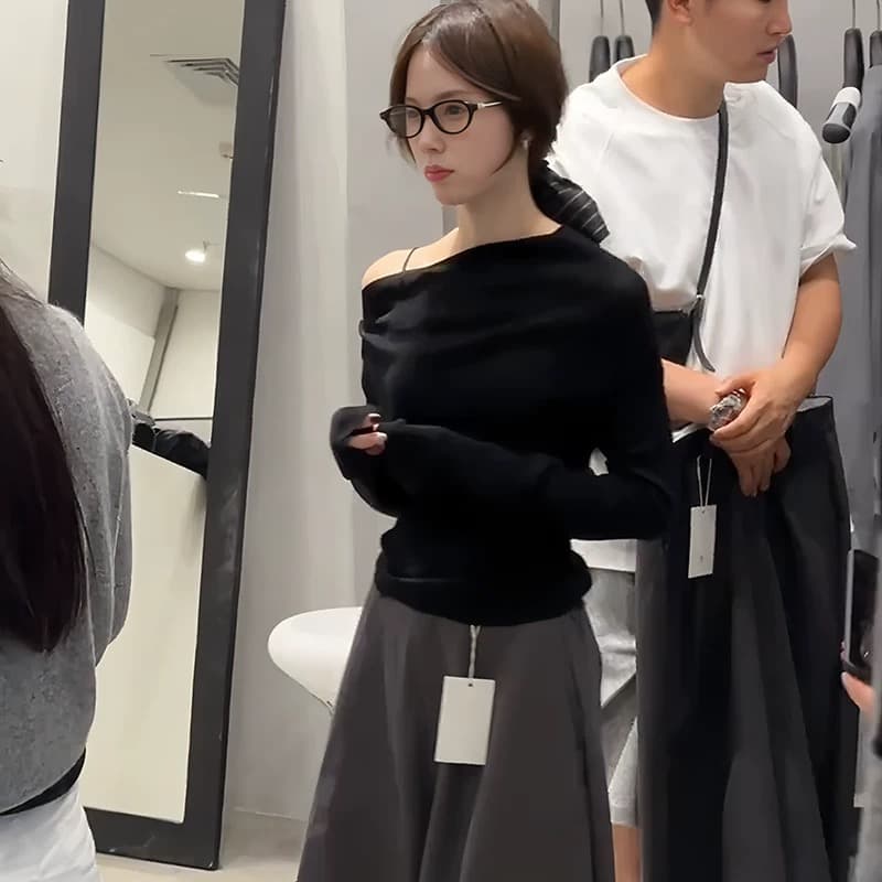품격 전체 집합 ootd 착용 가져 가라. 2025 새로운 이른 가을 한 부서 보트넥 긴팔 맨위 낫 바지 투피스 세트 상세 이미지 4