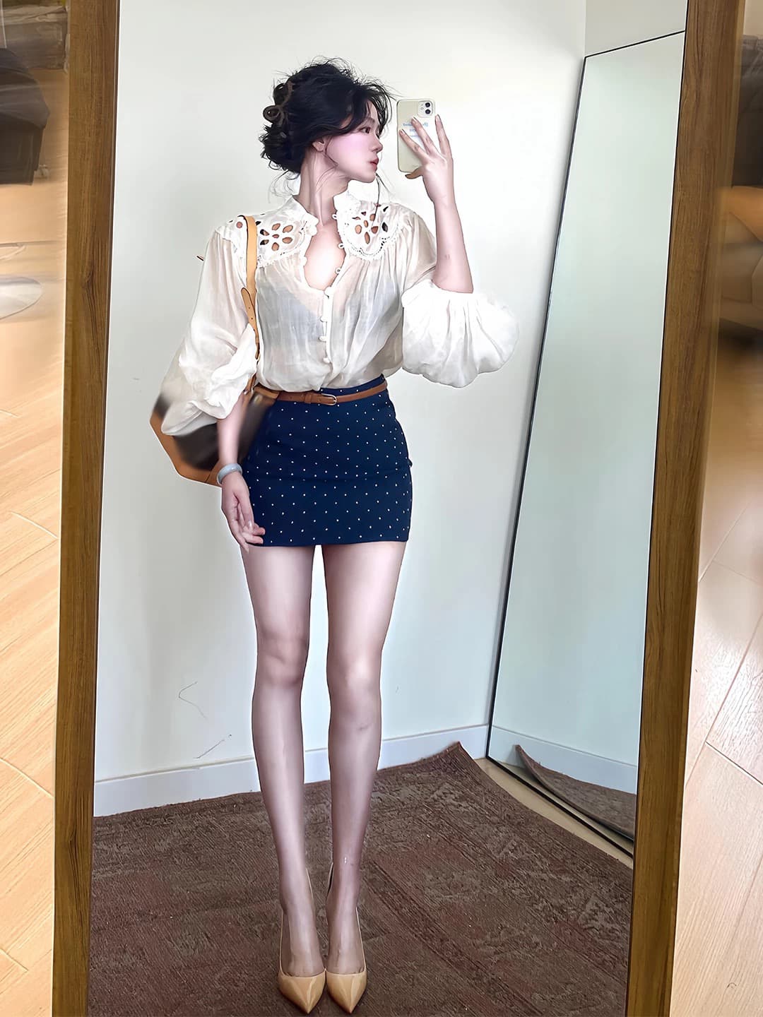 전체 집합 ootd 착용 가져 가라. 세트 디자인 센스 부드러운 바람 홀로우 아웃 화이트 맨위 도트 무늬 반 스커트 투피스 세트 26 여름 상세 이미지 2