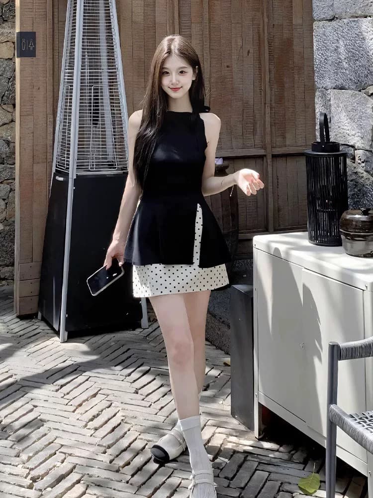 프랑스식 샤오시엔 학원 스타일 조끼 원피스 2026 초여름 청 순수한 시스템 착용 가져 가라. 여름 아름다운 작은 치마 세트 상세 이미지 3