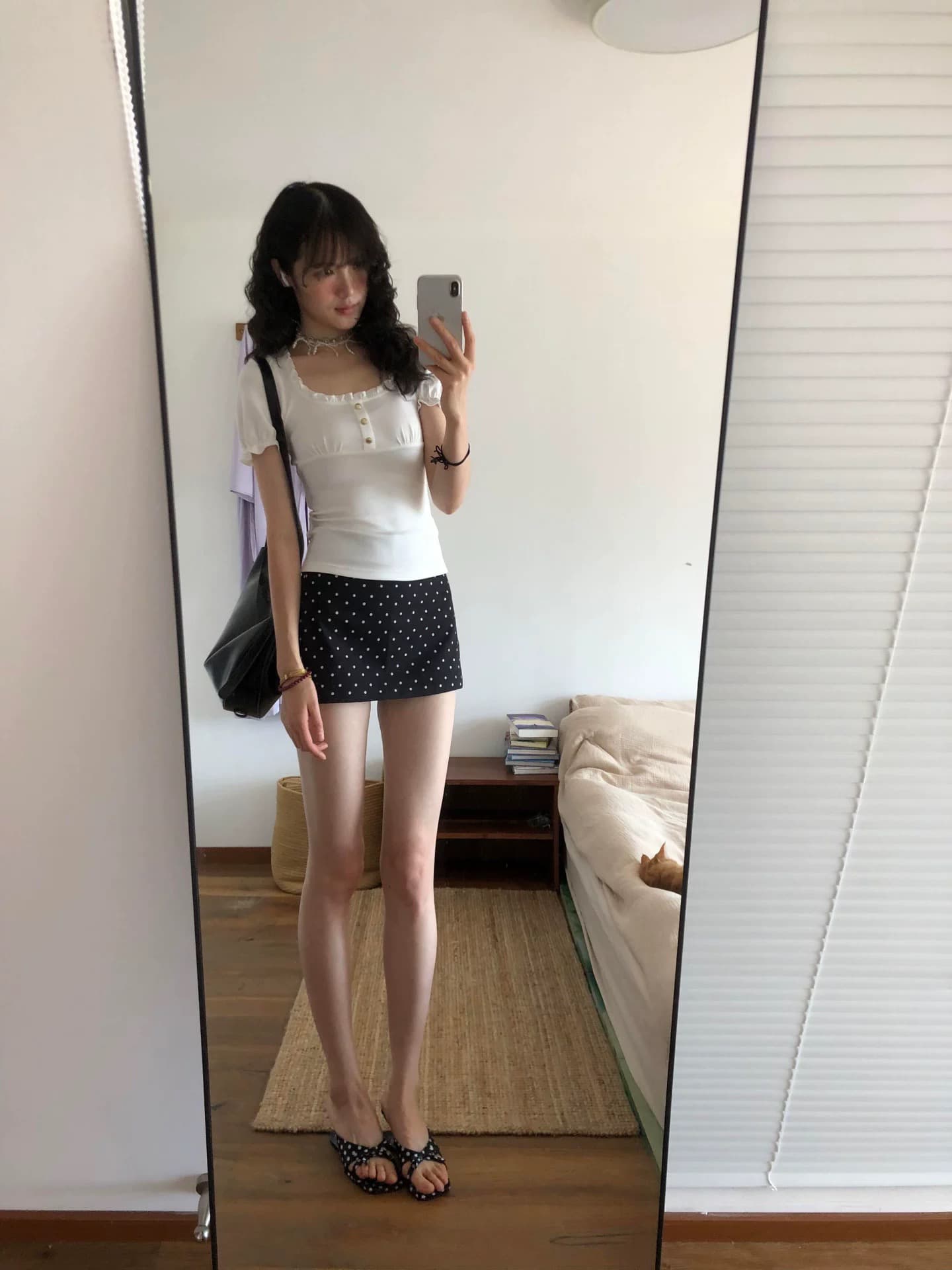 한 부서 핫걸 세트 여성 여름 순수한 욕망 몸매 가꾸기 화이트 반팔 맨위 착용 가져 가라. 도트 무늬 타이트 스커트 반 스커트 투피스 세트 이미지 4