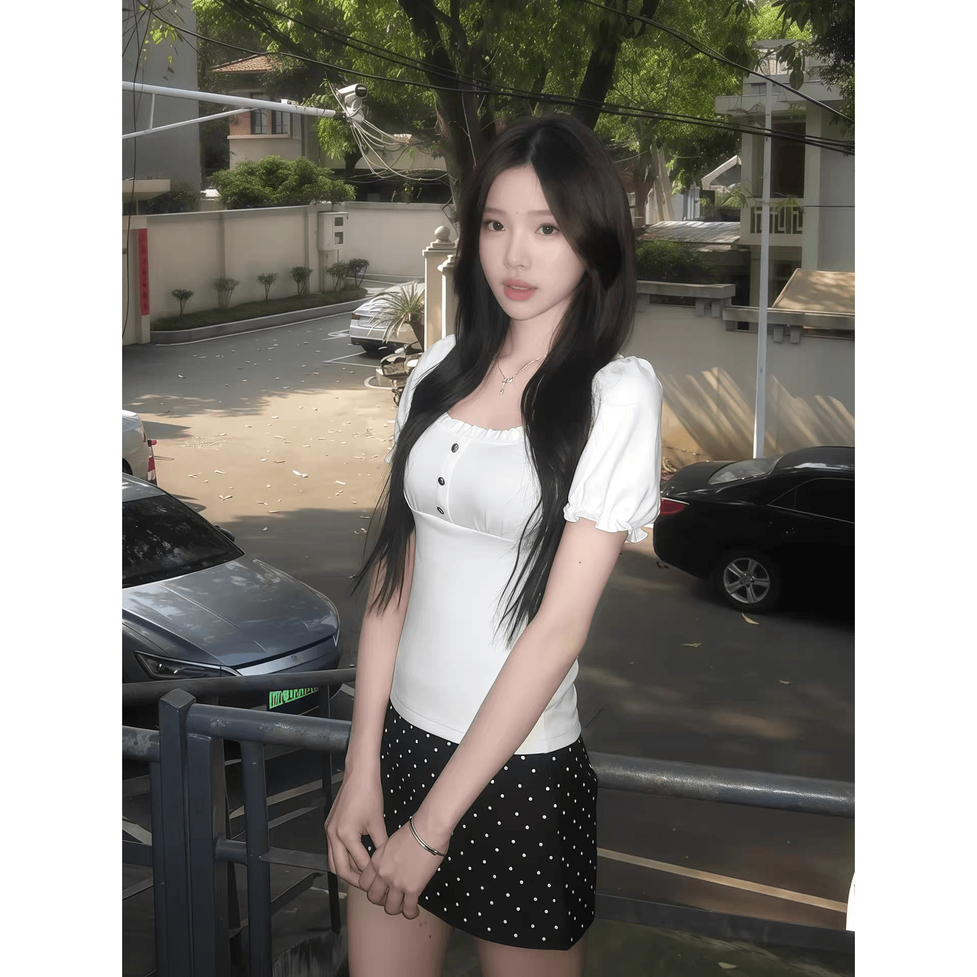 순수한 욕망 핫걸 바람 광장 칼라 거품 소매 티셔츠 여성 여름 착용 가져 가라. 고급 센스 몸매 가꾸기 슬림해 보이는 패션 투피스 슈트 이미지 5