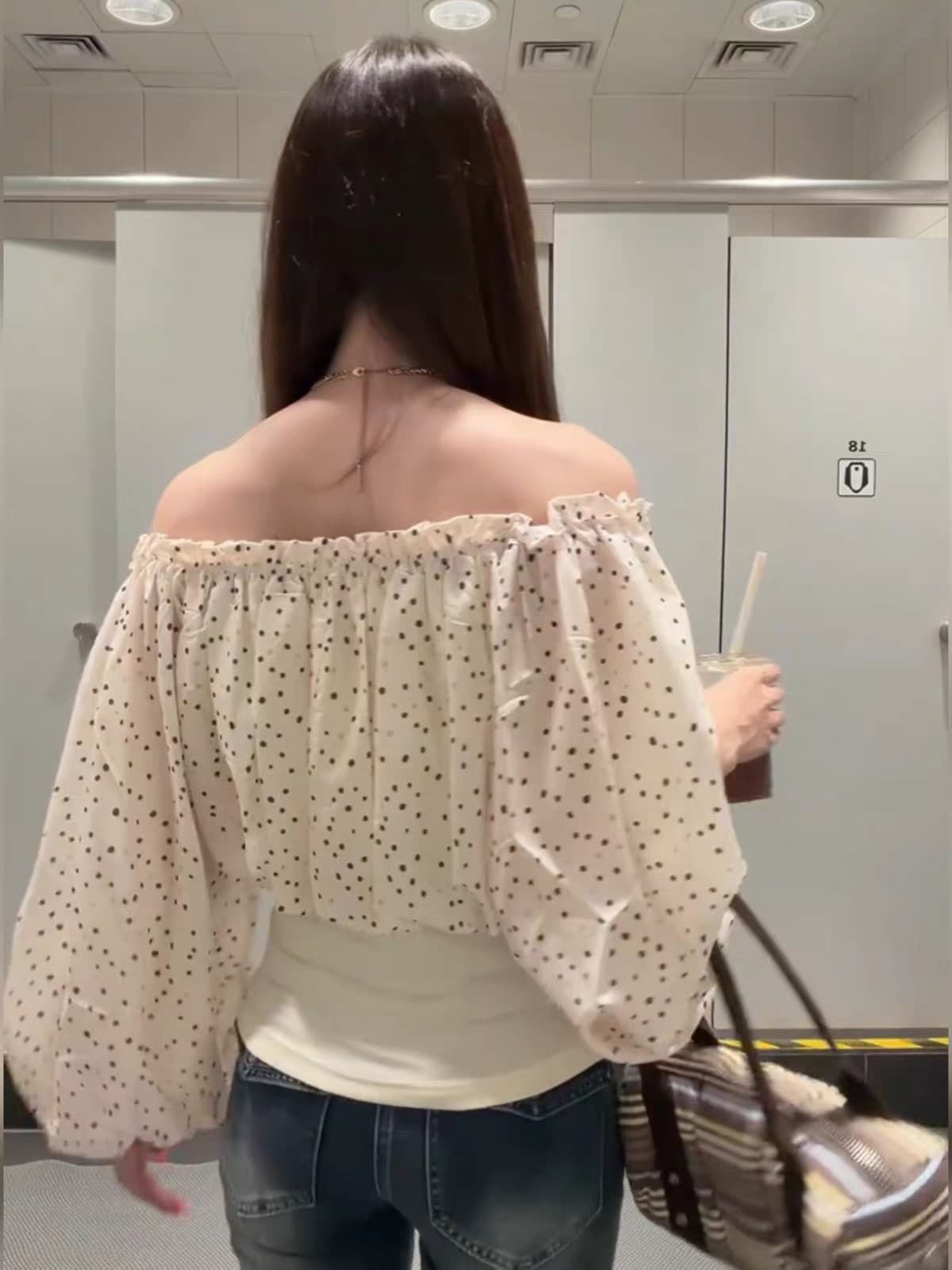 프랑스식 오프숄더 도트 무늬 쉬폰 여성 셔츠 여름 자이언트 잘 생긴 순수한 욕망 아름다운 품격 허리 수축 디자인 센스 맨위 상세 이미지 4