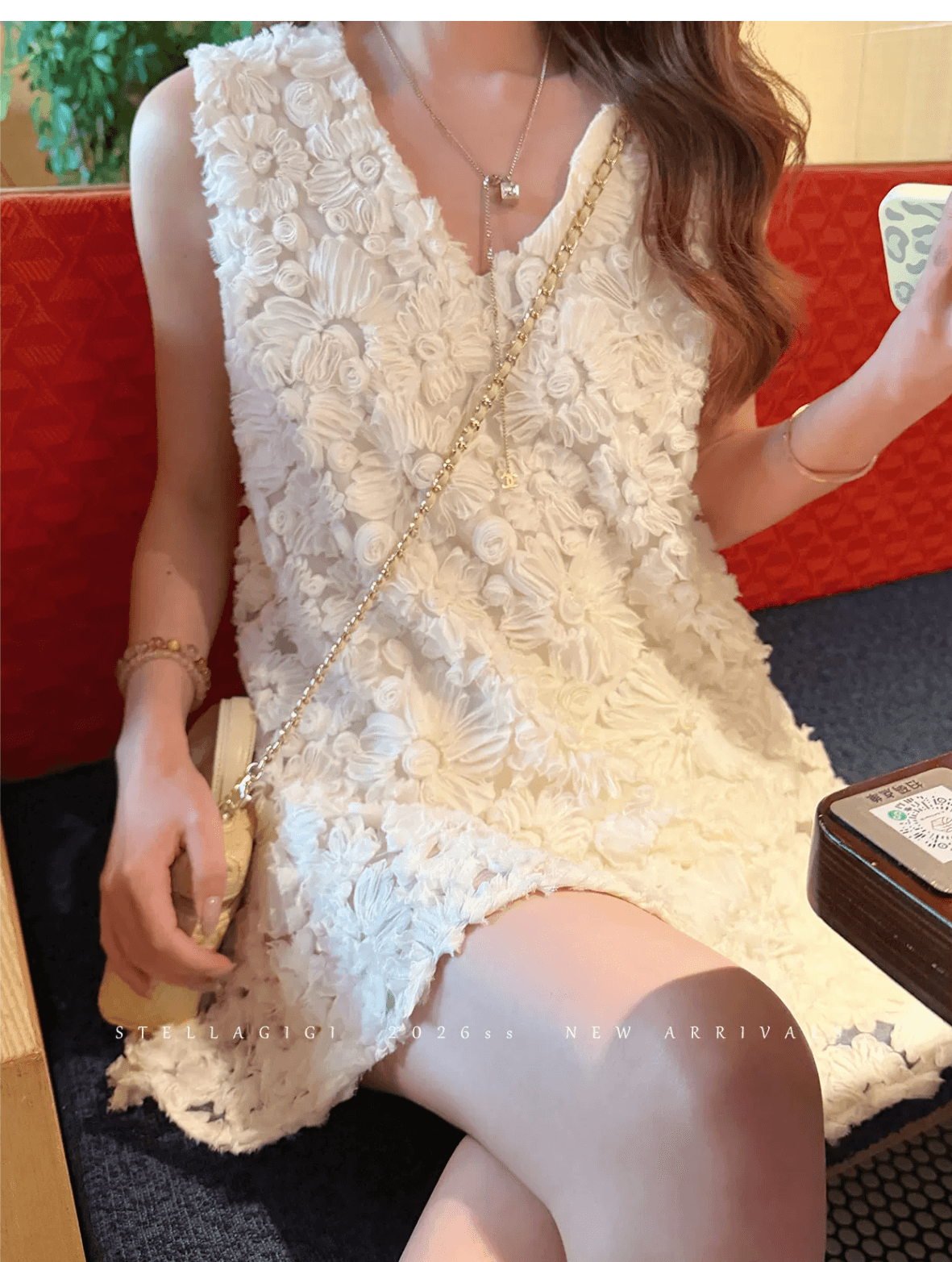 sg 양 에 따르면 샨 무거운 작업 3 차원 자수 꽃 V넥 민소매 프랑스식 드레스 디자인 센스 작은 대중 여성 여름 상세 이미지 4