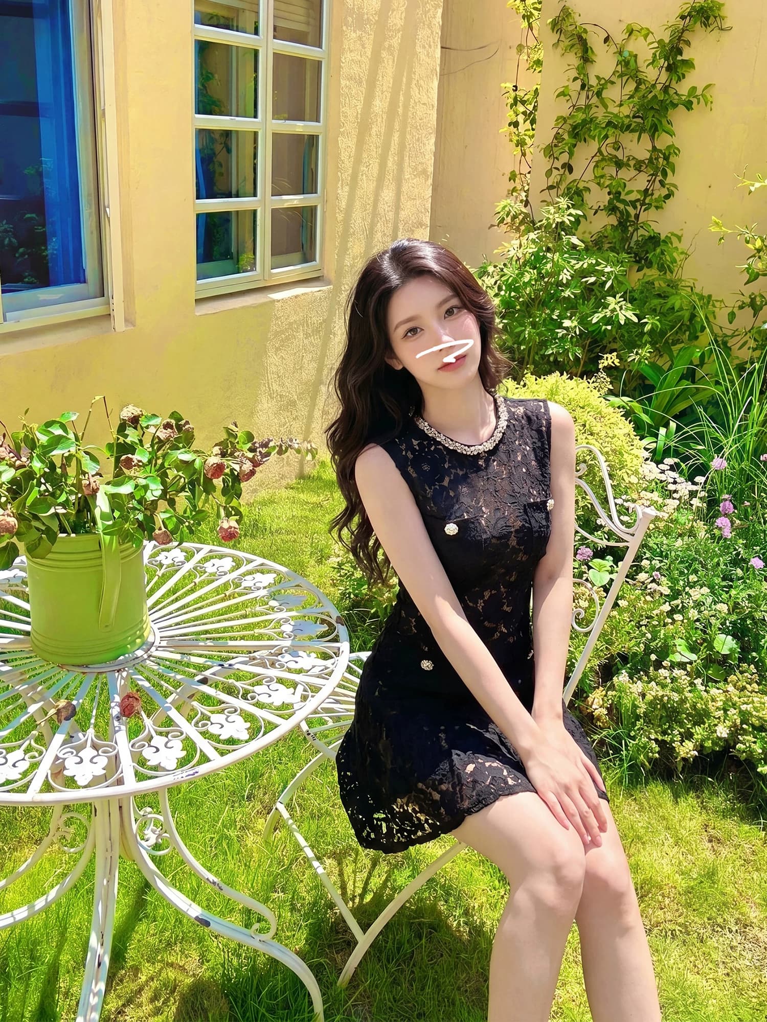 부유 한 가족 천 골드 miu 부서 착용 가져 가라. 색상 훈련 라운드 넥 민소매 레이스 드레스 특별 아름다운 꼬집기 허리 작은 치마 아이들 상세 이미지 1