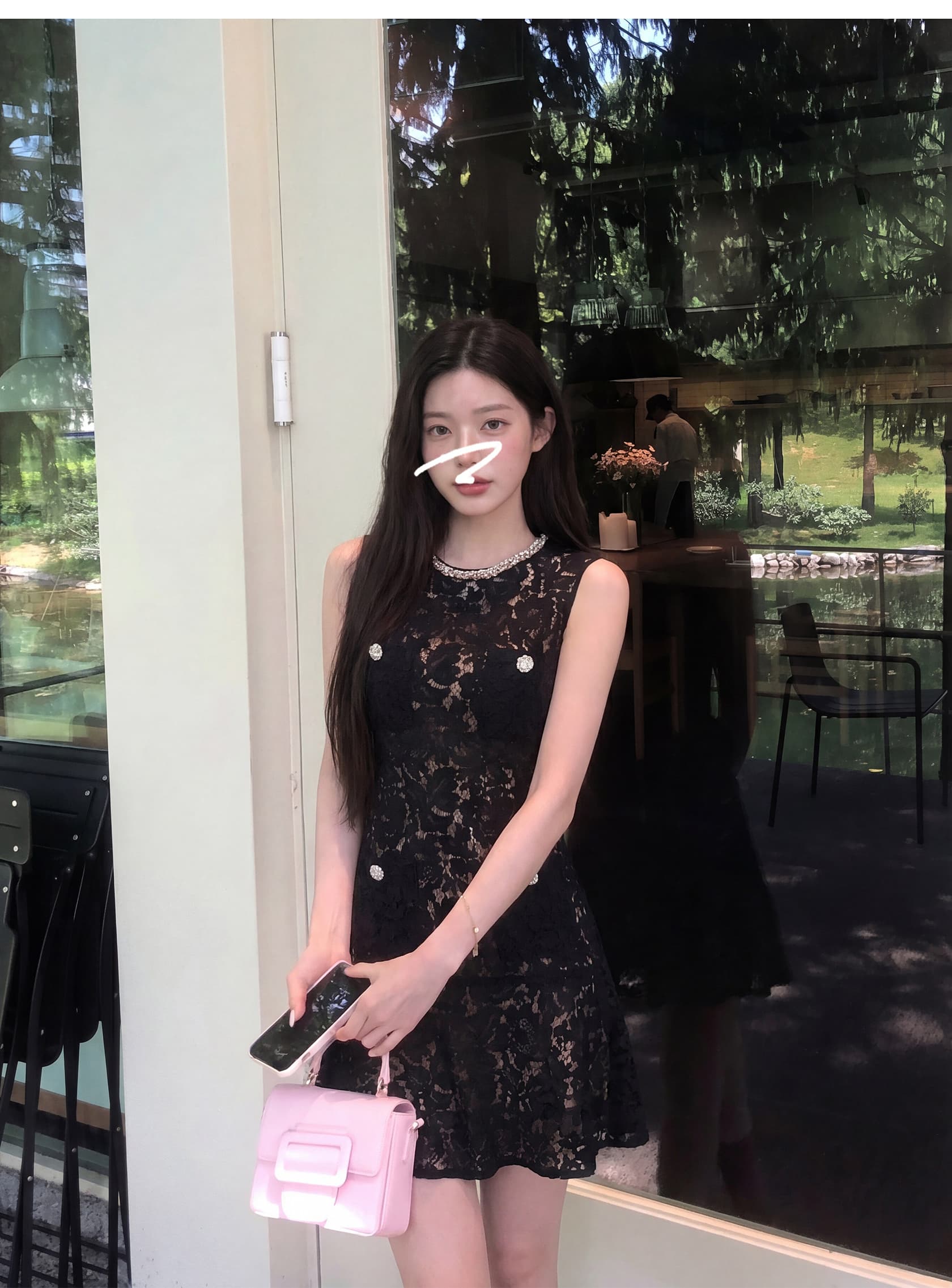 부유 한 가족 천 골드 miu 부서 착용 가져 가라. 색상 훈련 라운드 넥 민소매 레이스 드레스 특별 아름다운 꼬집기 허리 작은 치마 아이들 상세 이미지 11
