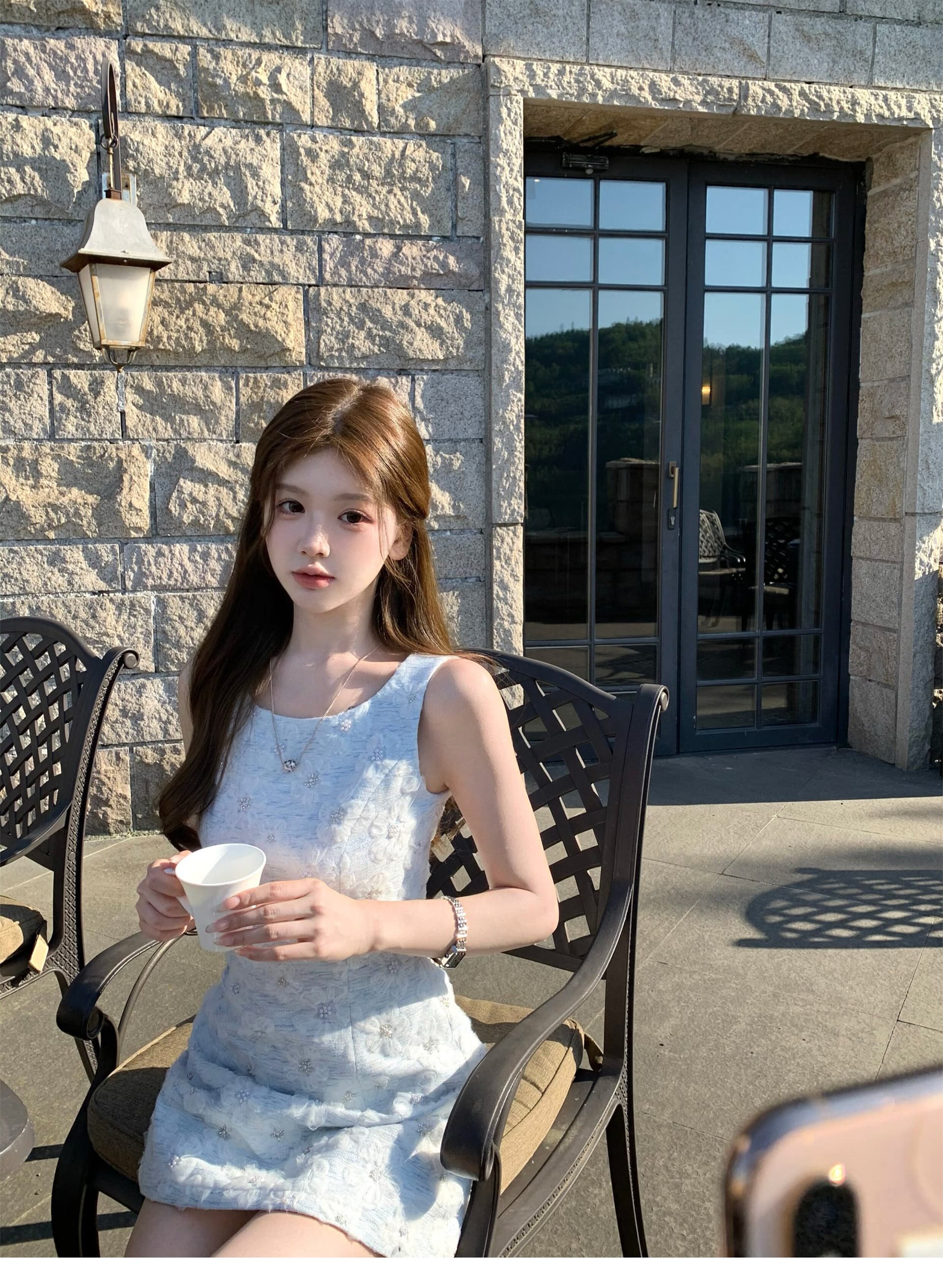 q 여자 집 바다 소금 주머니 파란색 작은 샤넬 스타일 조끼 원피스 프랑스식 천 골드 달콤함 여름 아름다운 작은 치마 상세 이미지 5