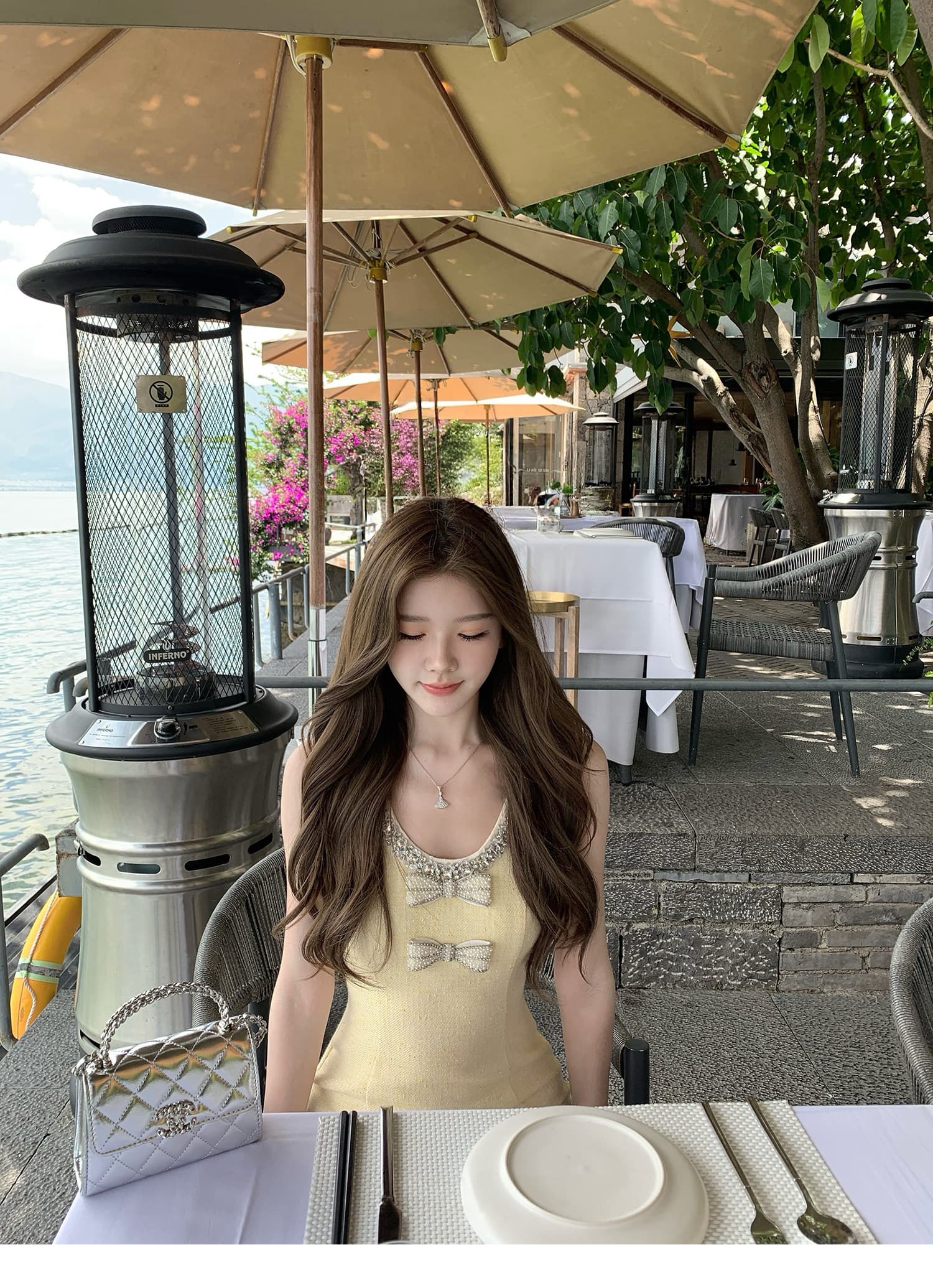 q 여자 집 버터 패키지 빛 럭셔리 플래시 훈련 작은 샤넬 스타일 민소매 프랑스식 드레스 여름 황색 슬림해 보이는 한 마디 미니 스커트 상세 이미지 11