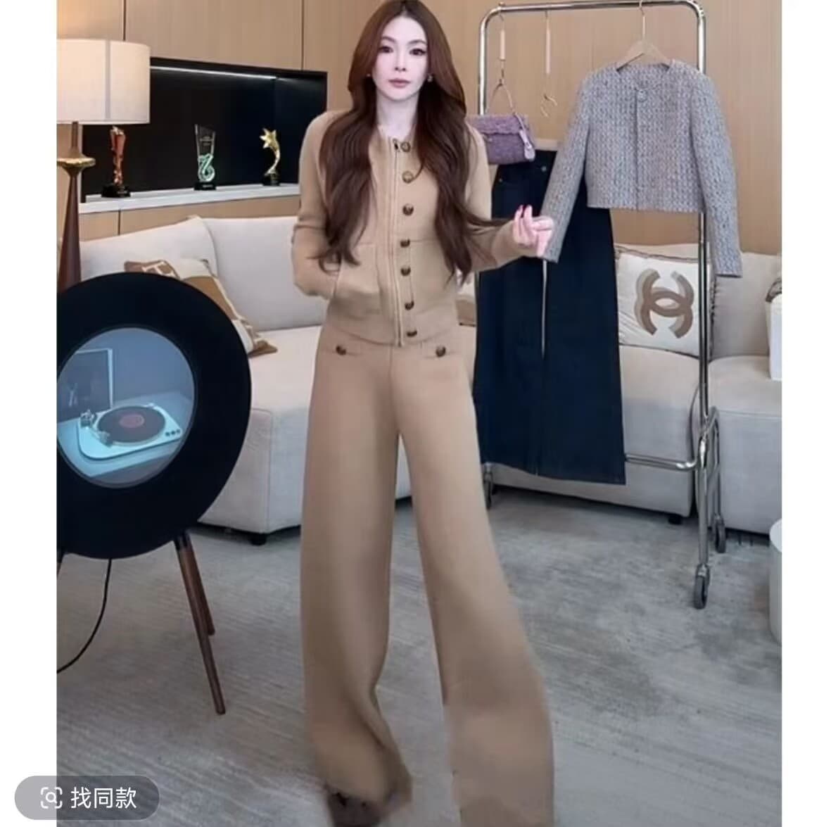 한 부서 서리가 내린 겨울 의류 전체 집합 고급 센스 느긋한 품격 캐주얼 두꺼운 니트 오픈 가디건 와이드 레그 팬츠 투피스 세트 상세 이미지 7