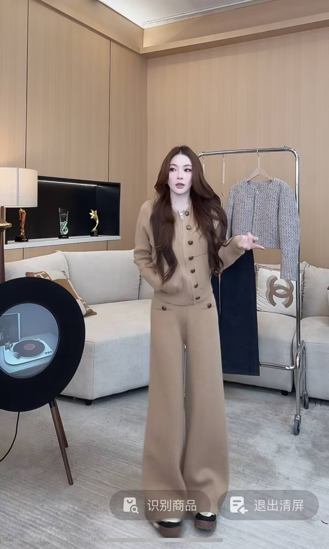 한 부서 서리가 내린 겨울 의류 전체 집합 고급 센스 느긋한 품격 캐주얼 두꺼운 니트 오픈 가디건 와이드 레그 팬츠 투피스 세트 상세 이미지 2