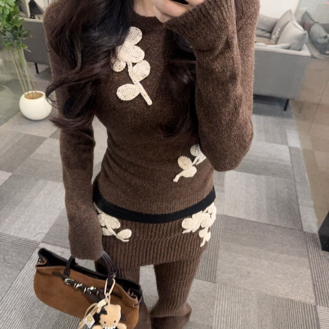 느긋한 바람 패션 겨울 새로운 캐주얼 루즈핏 슬림해 보이는 스웨터 와이드 레그 팬츠 3종 세트 상세 이미지 4