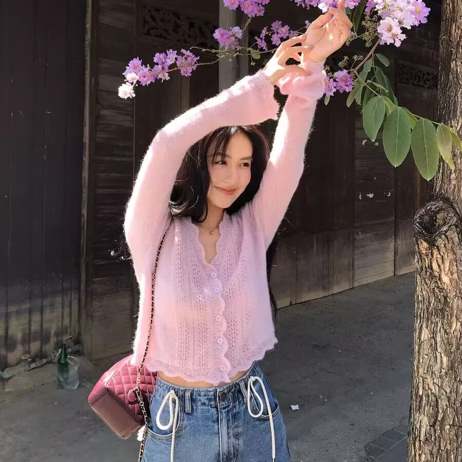 허벌 라이프 topline 원사 업그레이드 부드럽다 아기 낙타 털 양모 홀로우 아웃 레이스 오픈 가디건 이미지 5