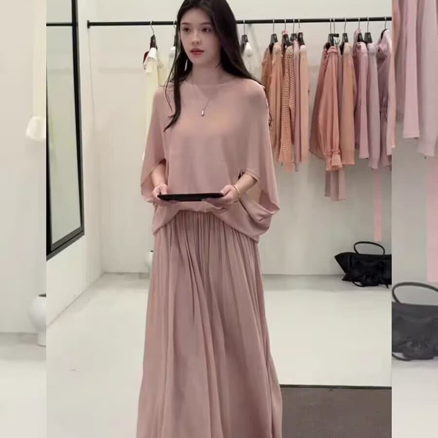 한 부서 전체 집합 ootd 착용 가져 가라. 부드러운 느긋한 바람 루즈핏 니트 블라우스 반신 롱 스커트 아름다운 세트 이른 봄 이미지 2
