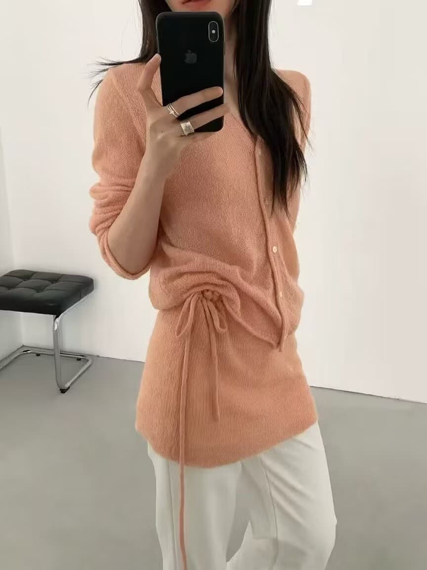 달콤한 맛 Breeze 한 부서 얇은 스타일 V넥 니트 오픈 가디건 스트랩 랩스커트팬츠 두 조각 여성 세트 이미지 2