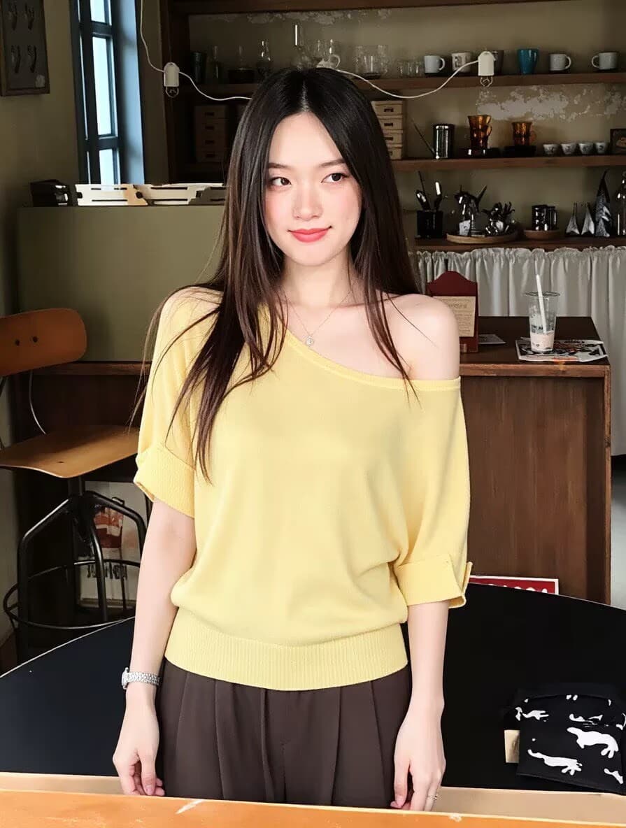 한 부서 비스듬한 어깨 배트윙 소매 니트 스웨터 여성 여름 디자인 센스 오프숄더 반팔 티셔츠 루즈핏 도파민 맨위 ins 상세 이미지 2