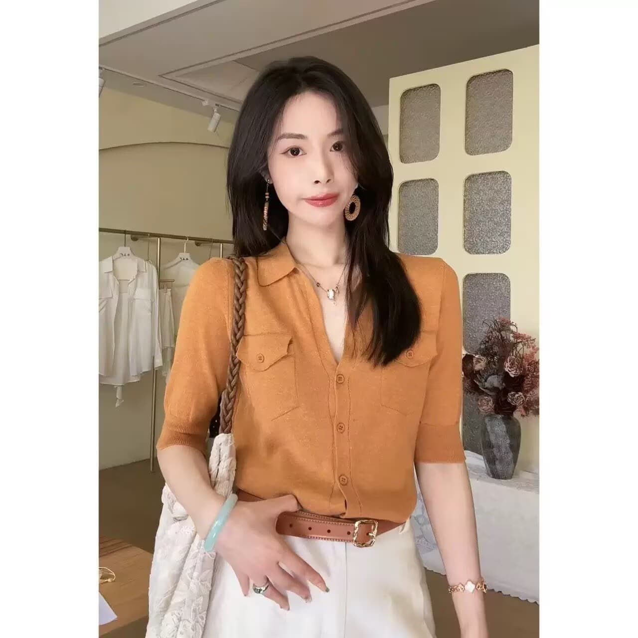 복잡한 고대 돈 바람 폴로 칼라 단추 니트 오픈 가디건 여성 봄 여름 디자인 센스 몸매 가꾸기 슬림해 보이는 출퇴근 다용도 맨위 이미지 3