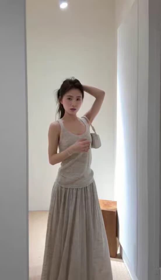 한국 봄 품격 다용도 슬림해 보이는 느슨함 센스 마 재료 조끼 도루 센스 반신 스커트 여성 상세 이미지 5
