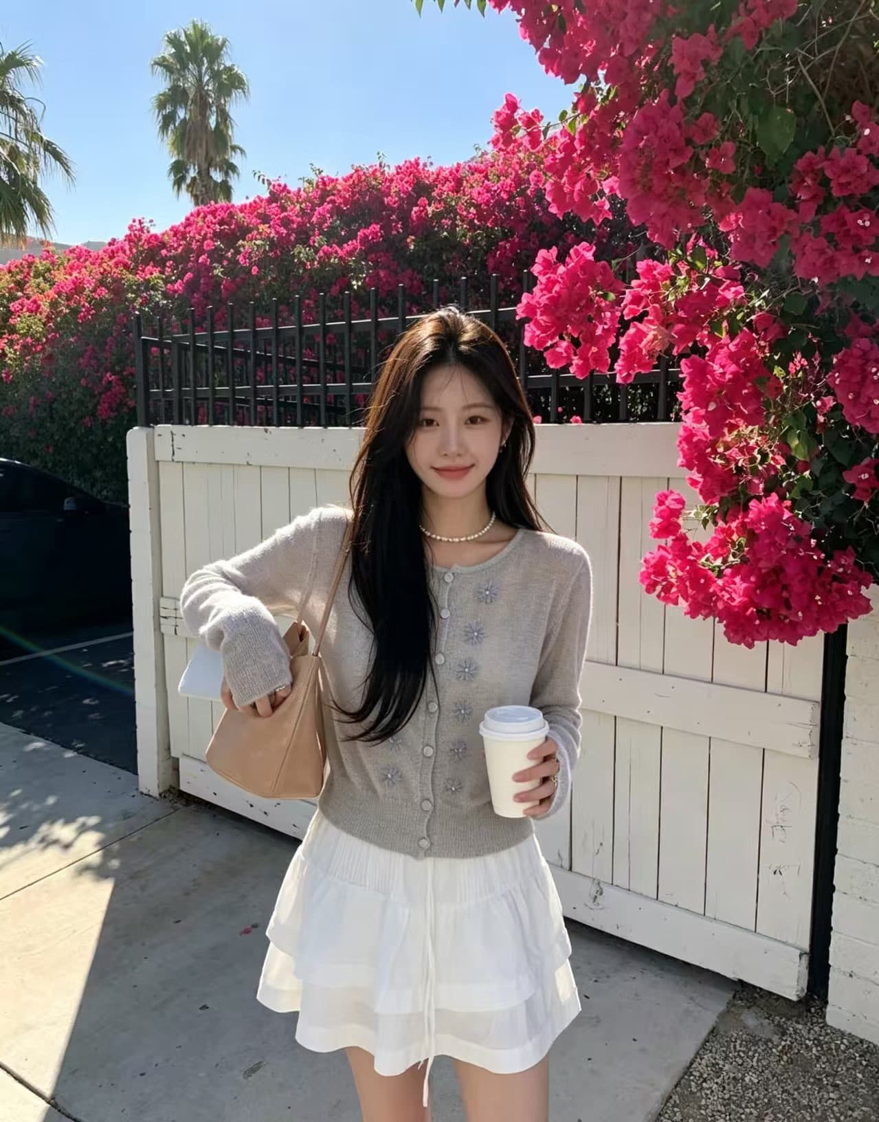 한국 ins 가을 3 차원 꽃 자수 신선함 연령 감소 슬림해 보이는 다용도 라운드 넥 니트 오픈 가디건 여성 상세 이미지 2