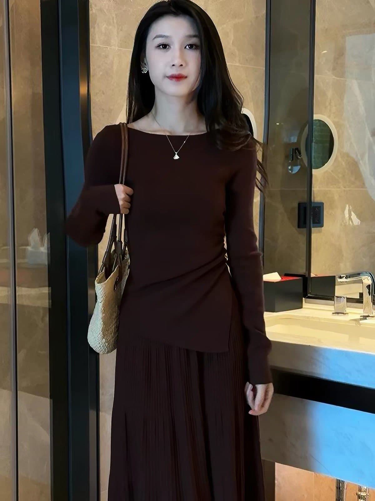 미니멀리즘 캐주얼 바람 세트 여성 2026 가을 새로운 디자인 센스 불규칙 맨위 반신 스커트 투피스 세트 여성 의류 이미지 4