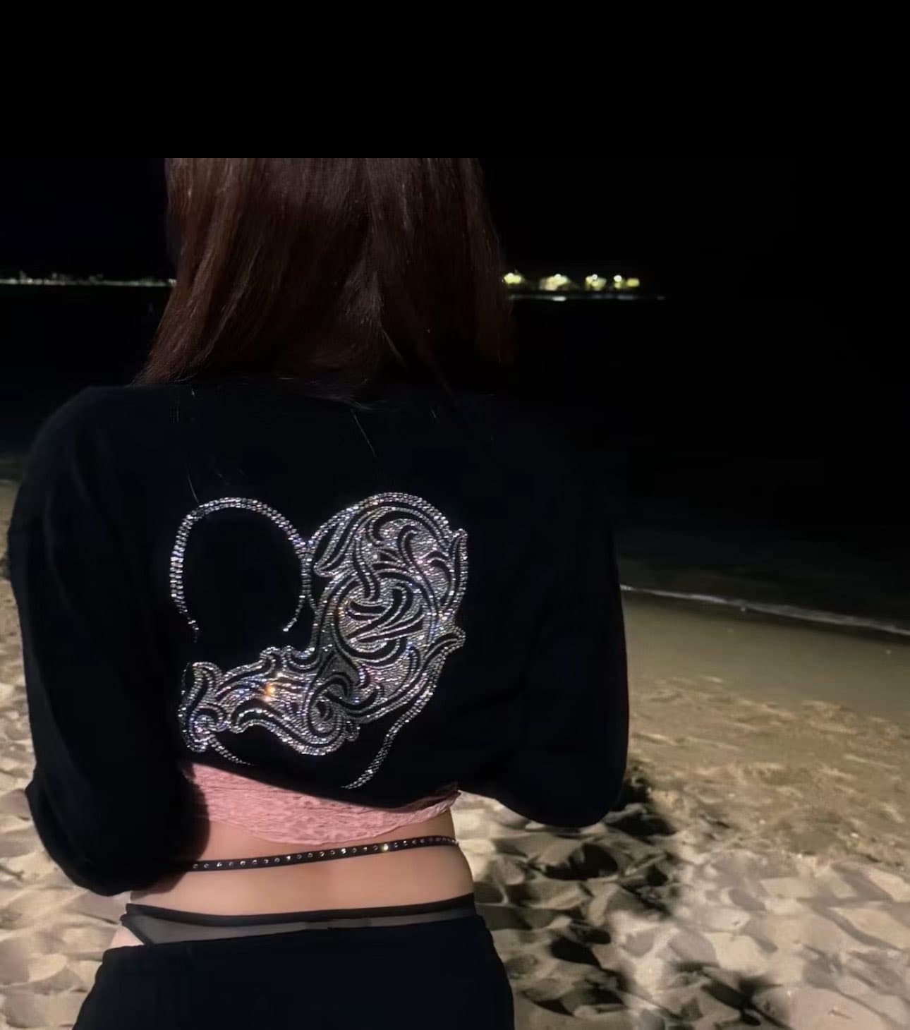 새로운 무거운 작업 스와로브스키 포도 나무 하트 은 버클 니트 오픈 가디건 얇은 스타일 여성 코트 상세 이미지 3