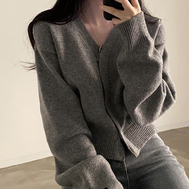 한국 chic 가을 겨울 레트로 품격 V넥 어둠 버클 디자인 루즈핏 캐주얼 다용도 긴팔 니트 카디건 코트 상세 이미지 2