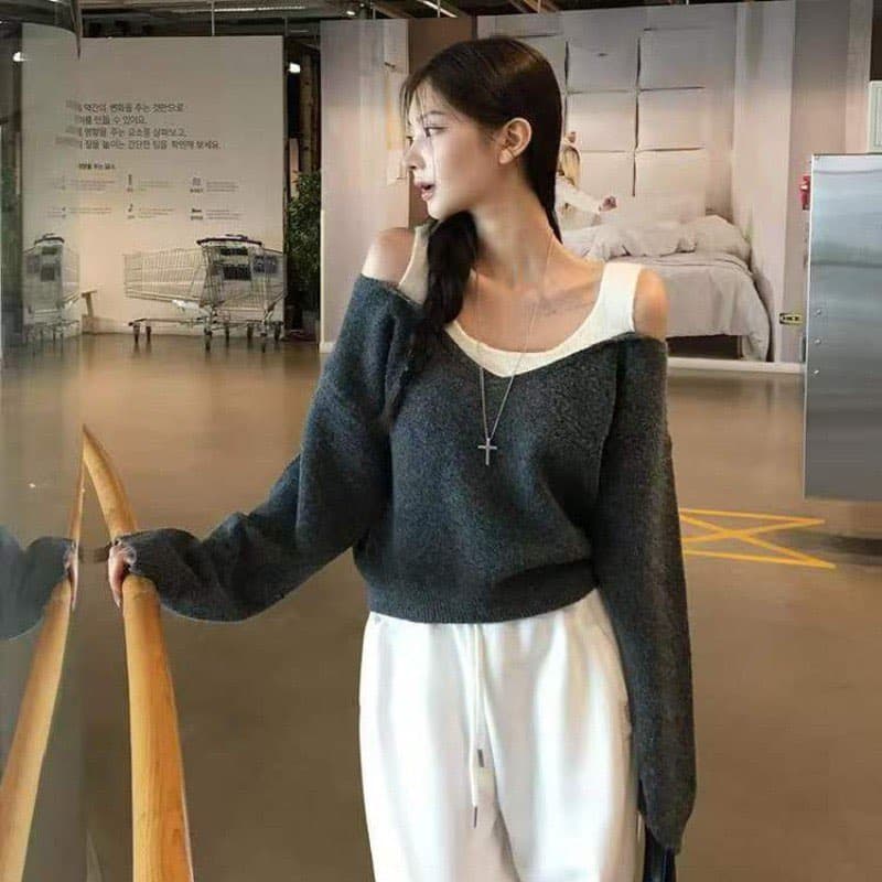 V넥 후드 작은 대중 여성 가을 새로운 허리 수축 디자인 센스 불규칙 핫걸 맨위 트렌디 이미지 4