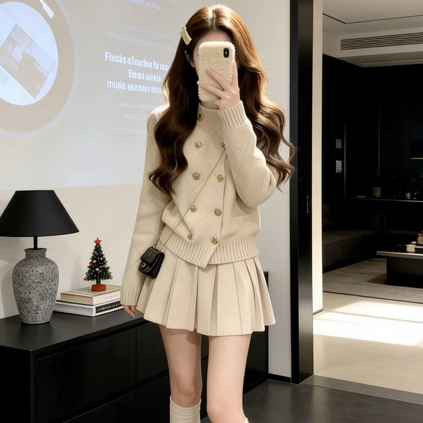 작은 키 향기로운 스웨터 원피스 아이들 이른 가을 2026 새로운 그레이트 통해보기 가져 가라. 전체 집합 미니 스커트 세트 이미지 2