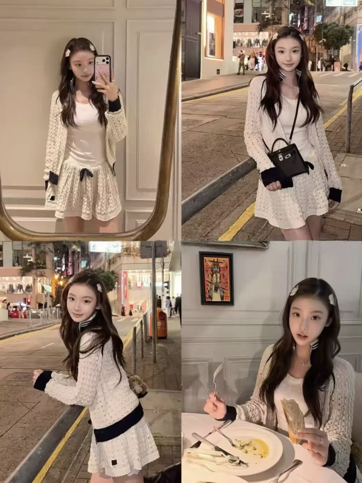 여름 새로운 레트로 휴가 바람 홀로우 아웃 자수 니트 지퍼 오픈 가디건 미니 스커트 투피스 슈트 여성 상세 이미지 4