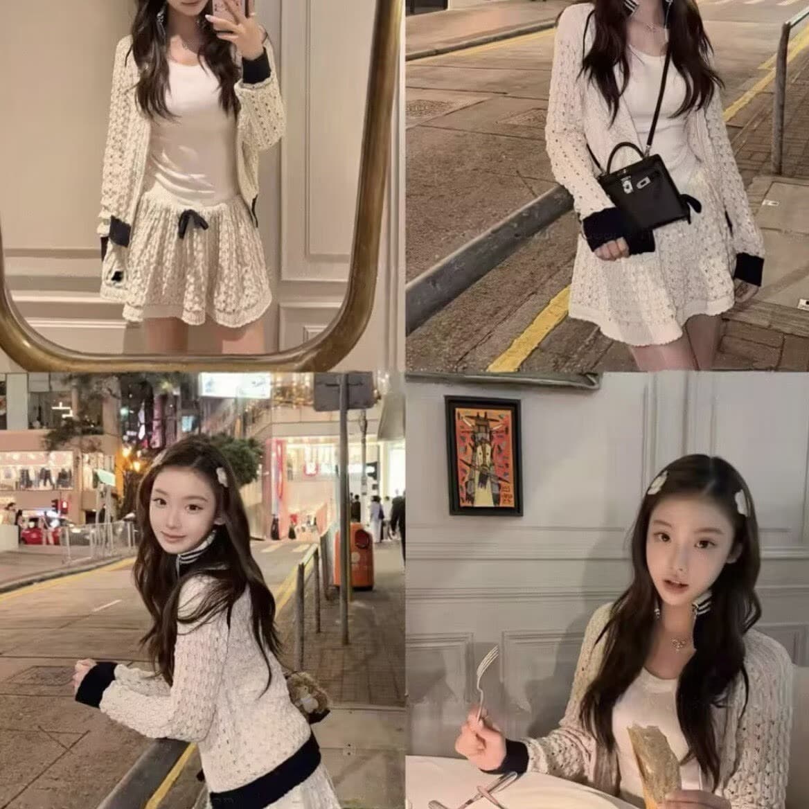 여름 새로운 레트로 휴가 바람 홀로우 아웃 자수 니트 지퍼 오픈 가디건 미니 스커트 투피스 슈트 여성