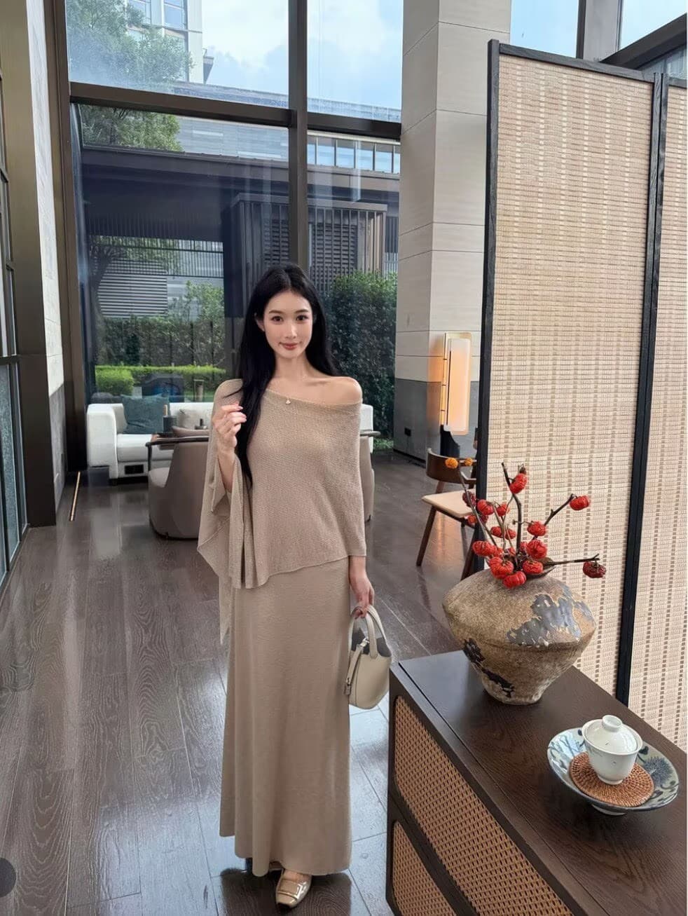 신제품 실사 조기 가을 느긋한 센스 비싼 가스 심지어 외부 망토 고급 품격 페이크 레이어드 드레스 상세 이미지 2