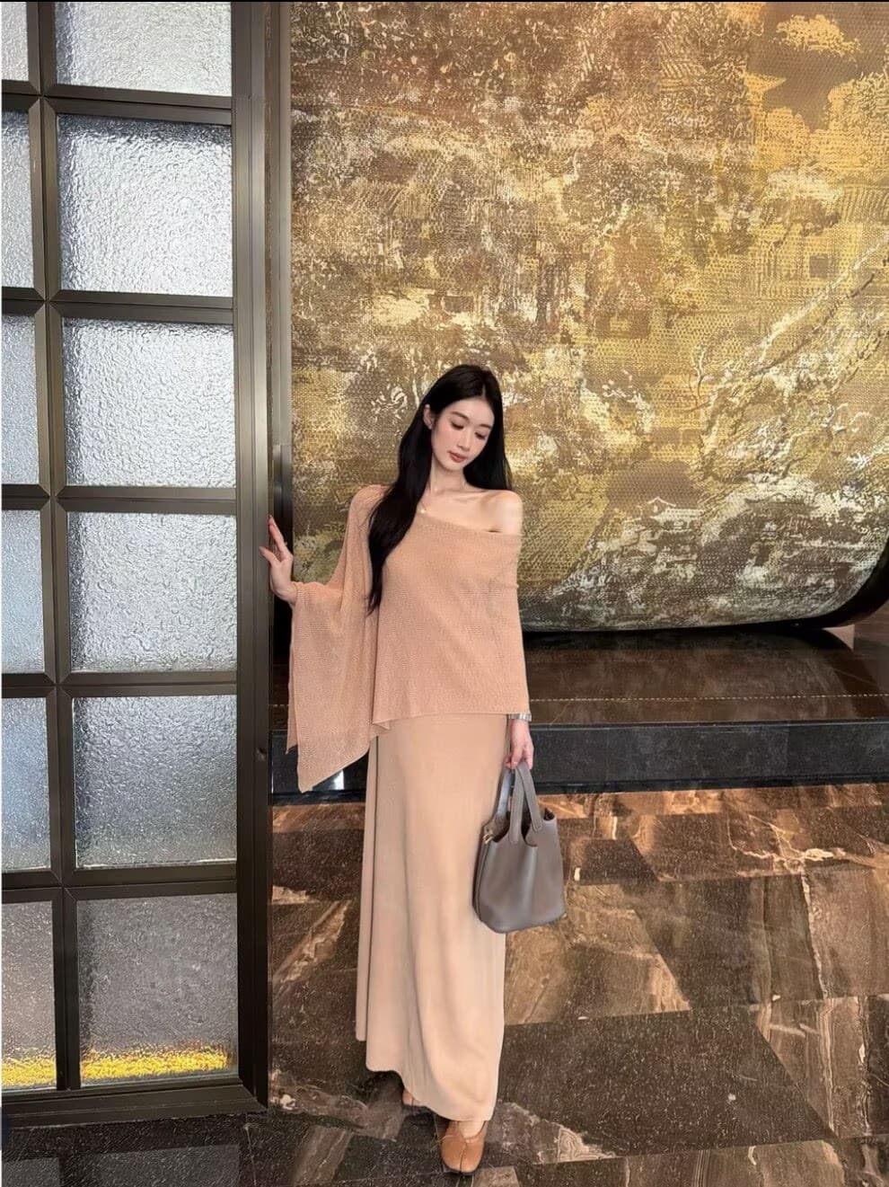 신제품 실사 조기 가을 느긋한 센스 비싼 가스 심지어 외부 망토 고급 품격 페이크 레이어드 드레스 상세 이미지 5