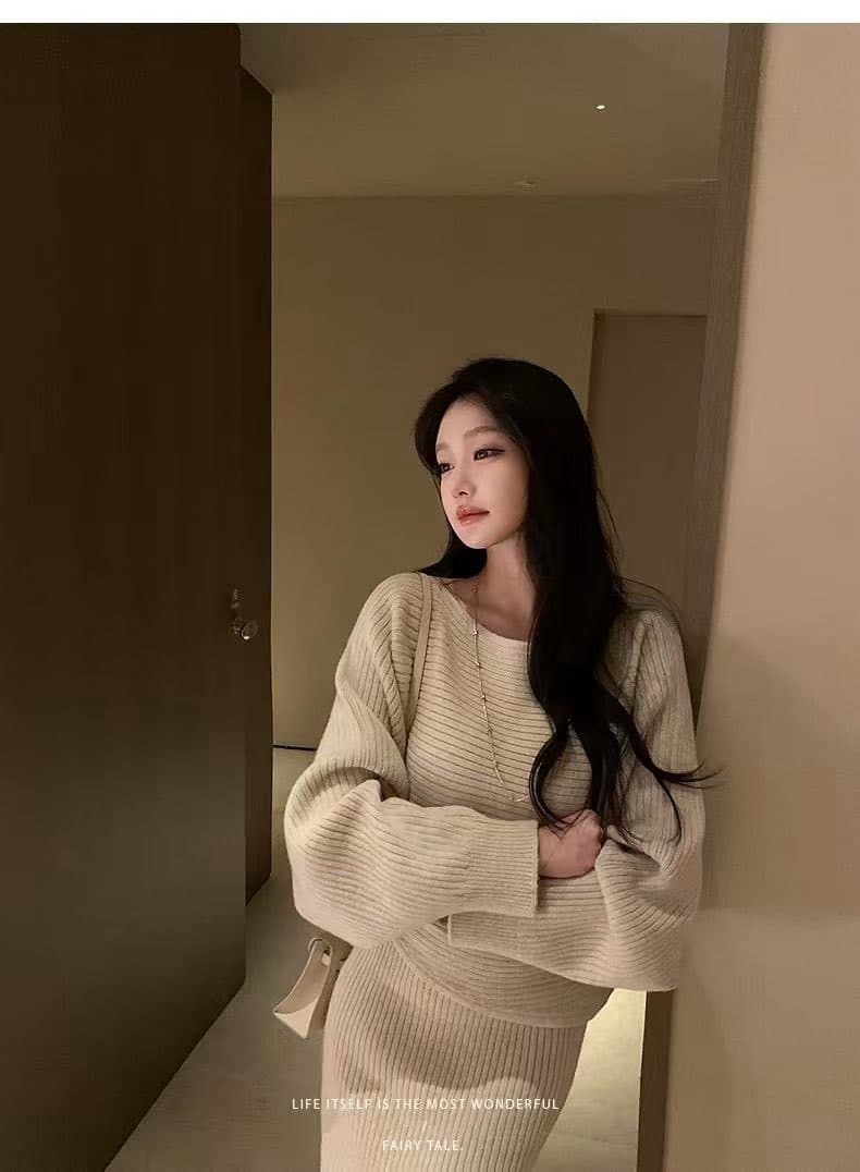 양모 부드러운 찹쌀 고급 질감 하나 슬라이스 불규칙 슈퍼 발 재료 맨위 반 스커트 세트 상세 이미지 5