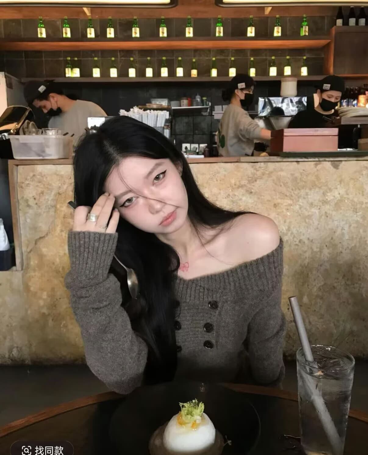 한 부서 핫걸 오프숄더 회색 스웨터 여자 가을 겨울 고급 센스 자이언트 잘 생긴 몸매 가꾸기 오프숄더 니트 만나는 맨위 이미지 3