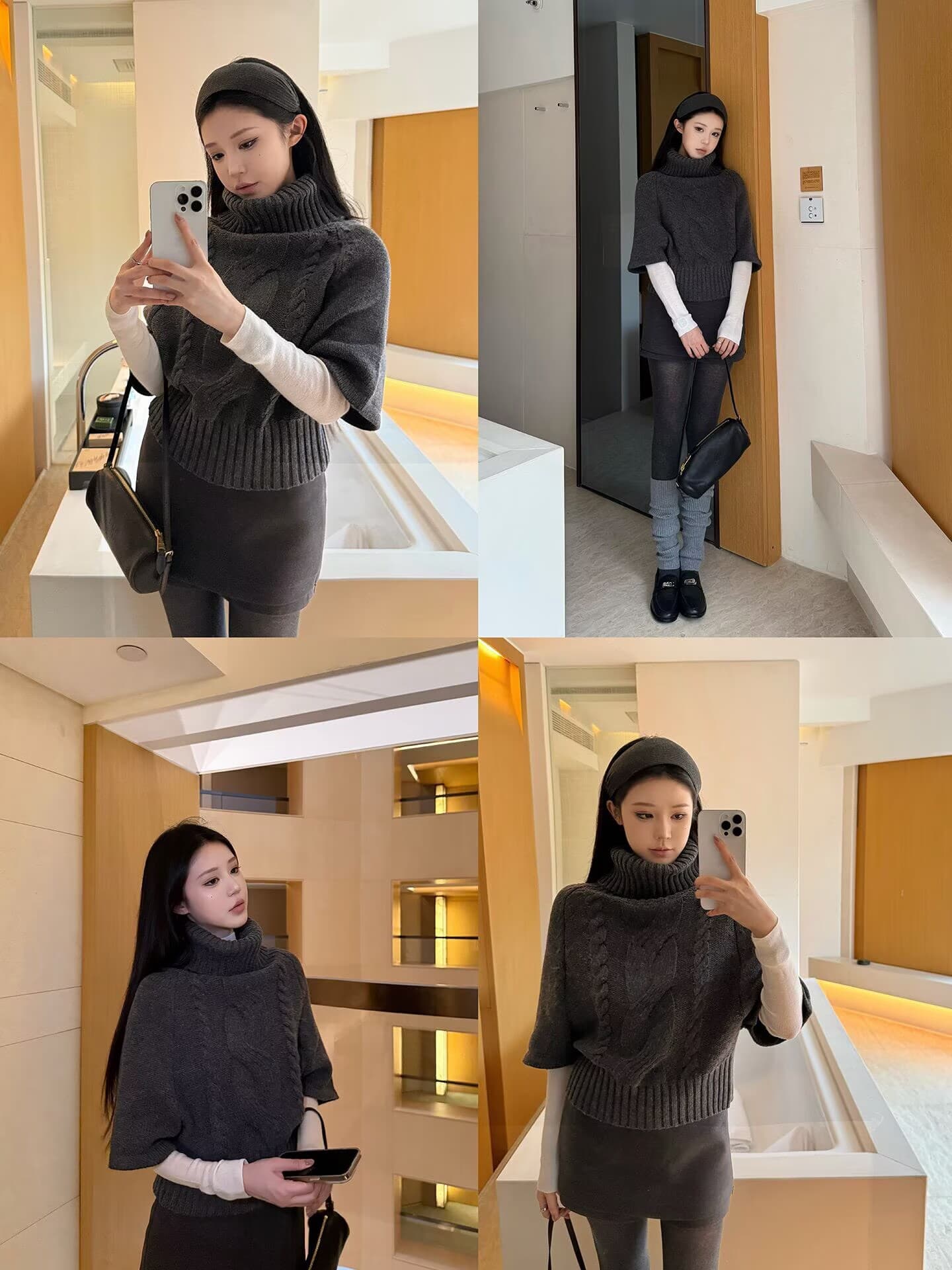 조기 가을 분위기 센스 터틀넥 꽈배기 배트윙 소매 느긋한 망토 보온 스웨터 상세 이미지 2