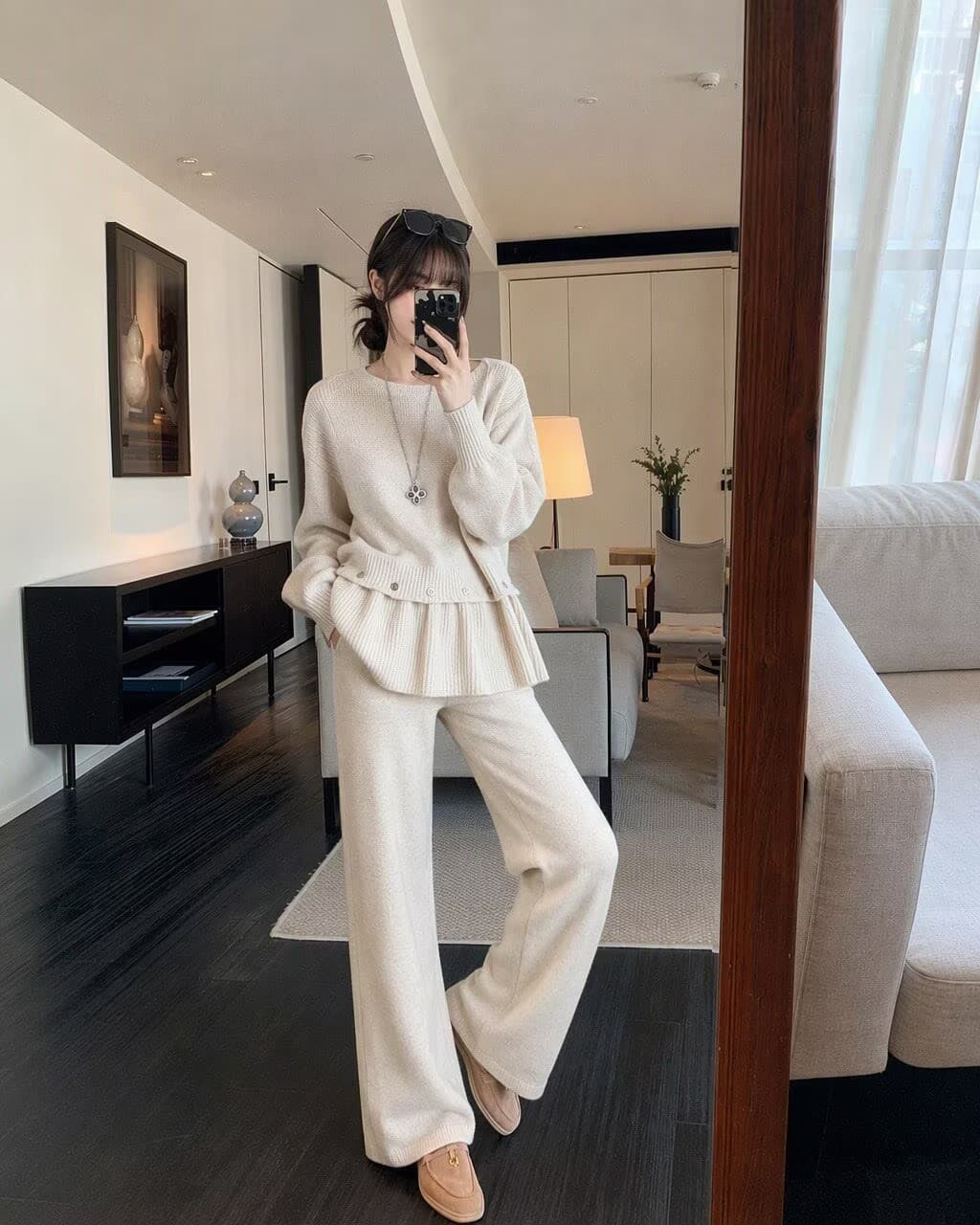 2026 년 새로운 프랑스식 품격 Chic 요정 바람 보트넥 스웨터 슬림해 보이는 이른 가을 세트 드레스 상세 이미지 3