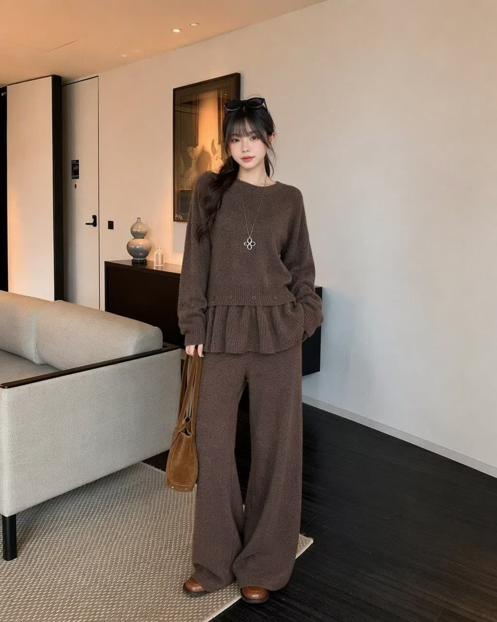 2026 년 새로운 프랑스식 품격 Chic 요정 바람 보트넥 스웨터 슬림해 보이는 이른 가을 세트 드레스 상세 이미지 4
