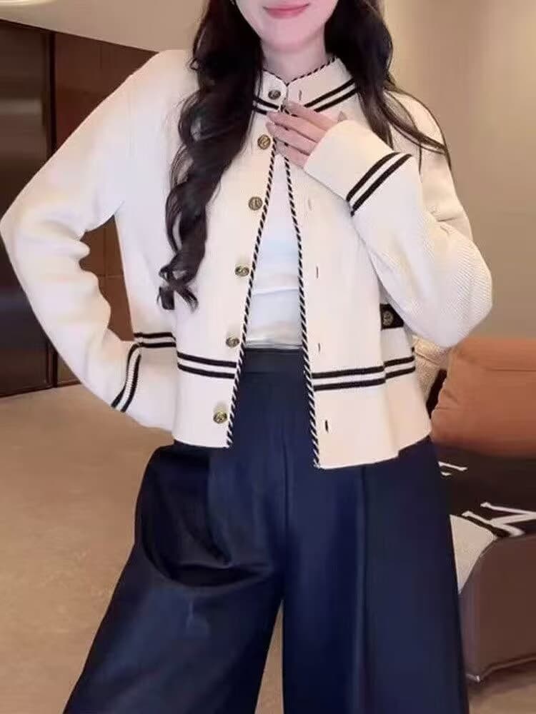 연령 감소 외국 가스 슬림해 보이는 맨위 기사 니트 스웨터 여성 가을 엠보싱 골드 버클 스웨터 카디건 코트 맨위 상세 이미지 5